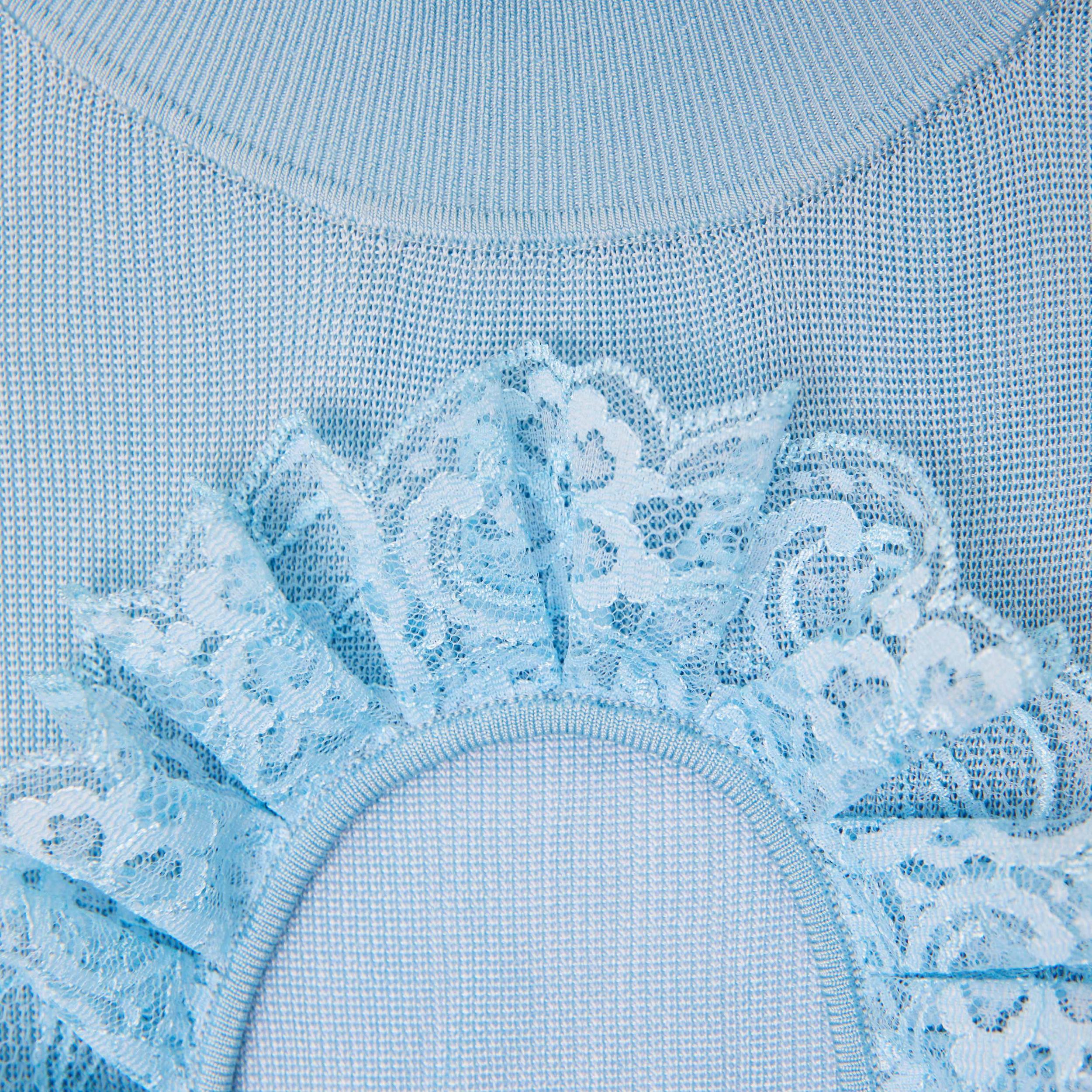 Blue Knit Cut Out Bodysuit Product Image