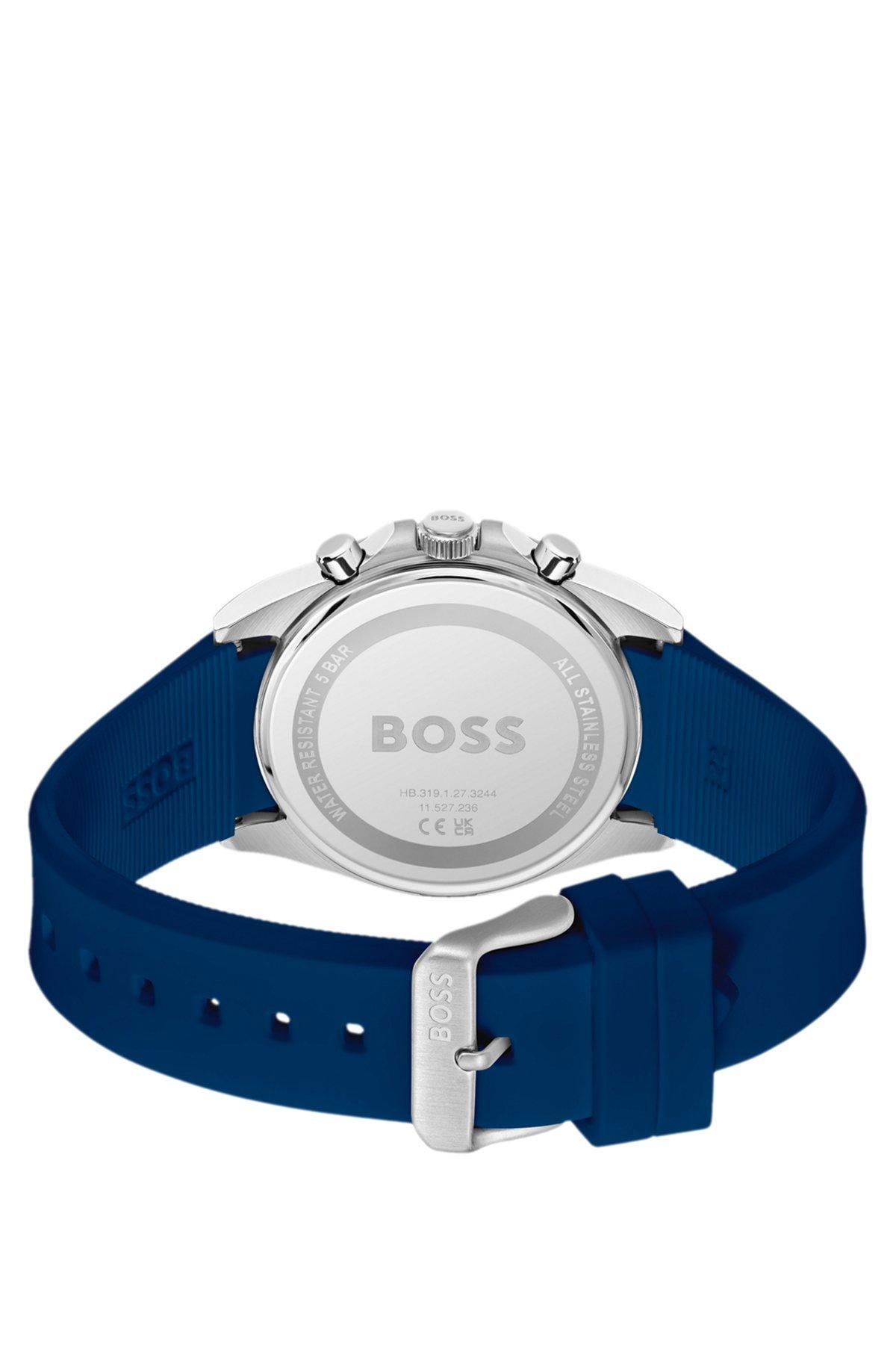 BOSS - Logo-strap chronograph watch with navy textured dial Product Image
