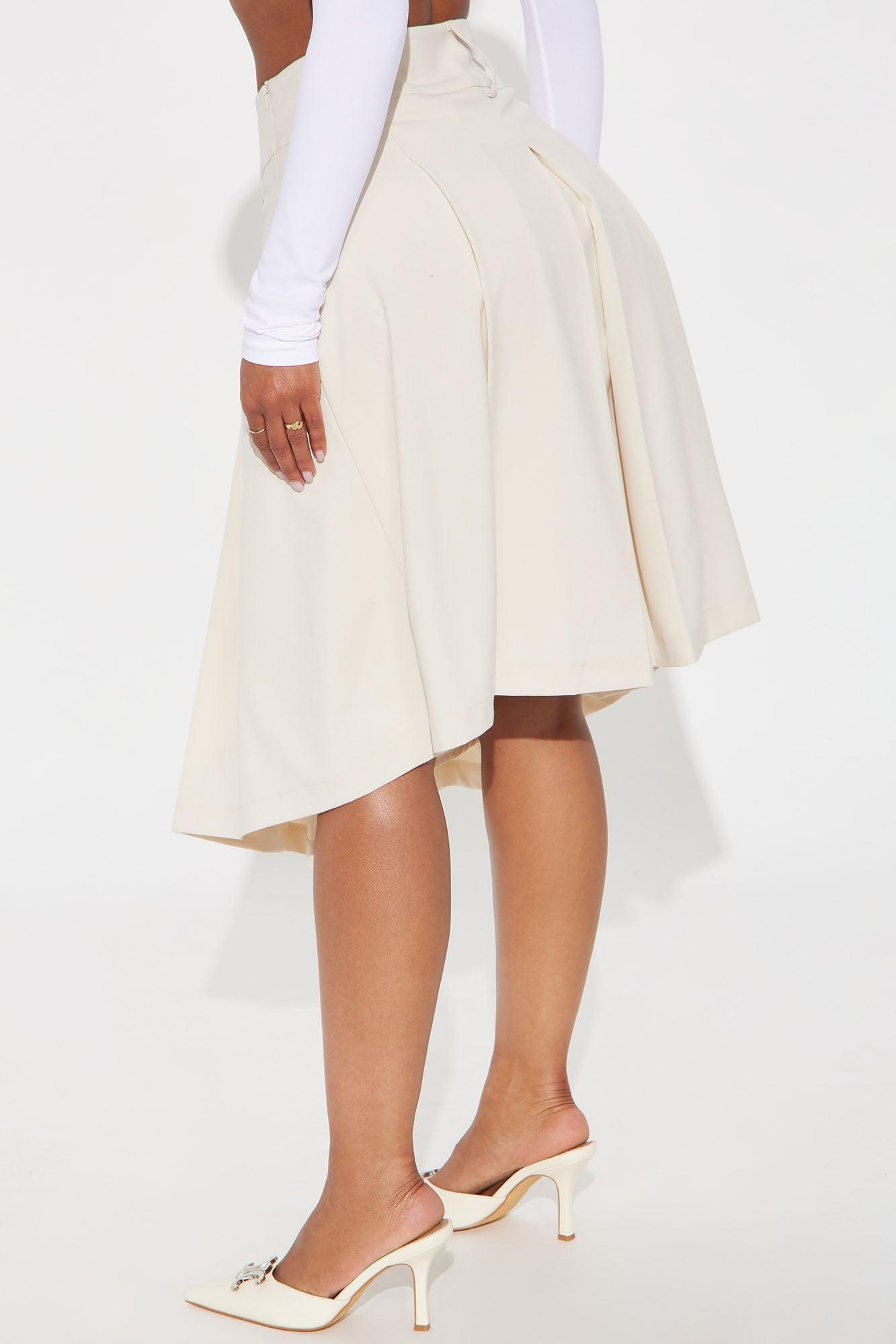 Bella Pleated Trouser Midi Skirt - Ivory Product Image
