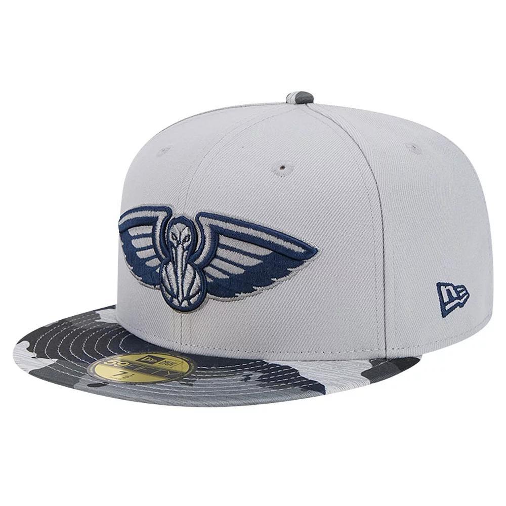 Men's New Era Gray New Orleans Pelicans Active Color Camo Visor 59FIFTY Fitted Hat,  Product Image