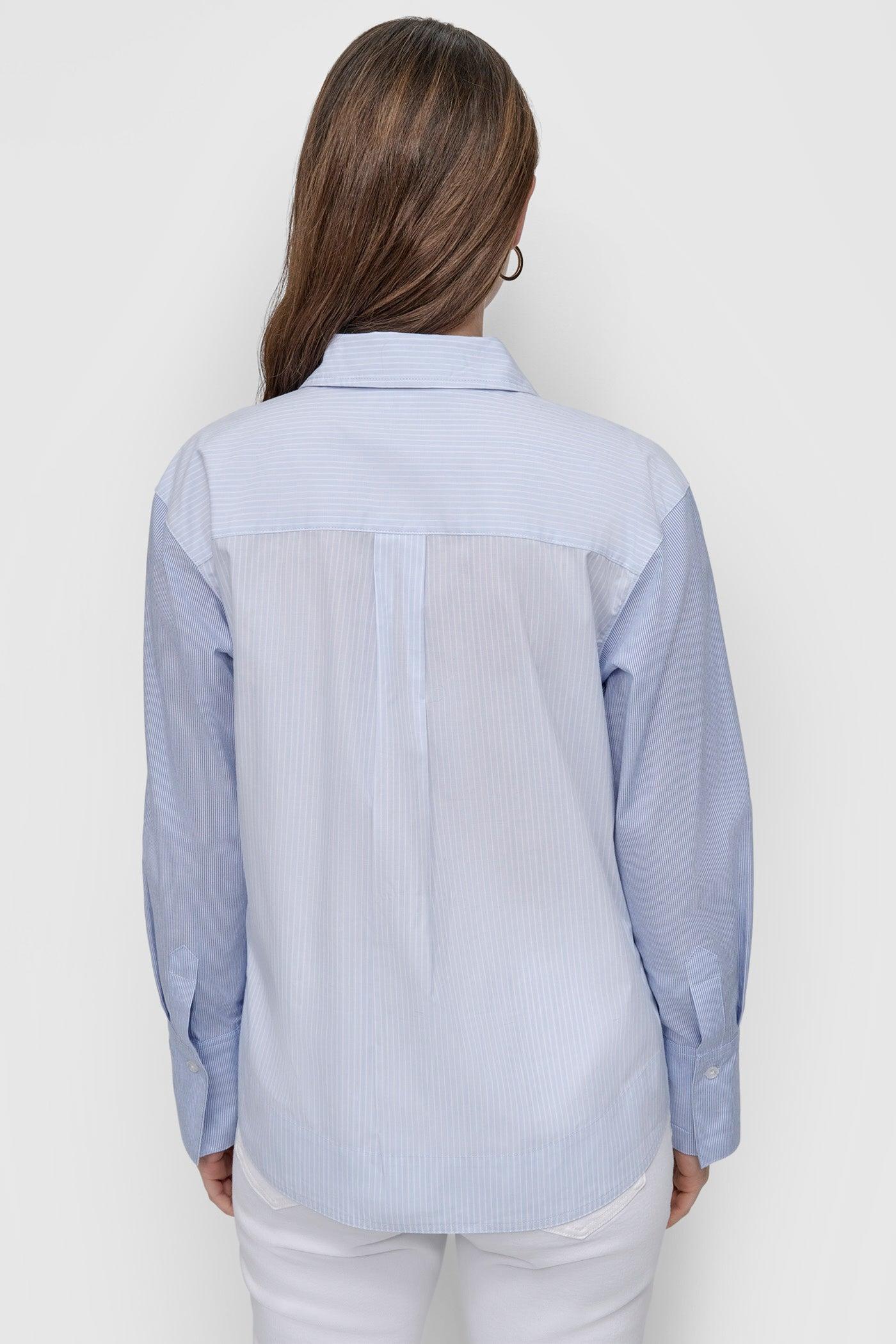 CROPPED LONG SLEEVE BUTTON FRONT SHIRT WITH MIXED STRIPE Product Image