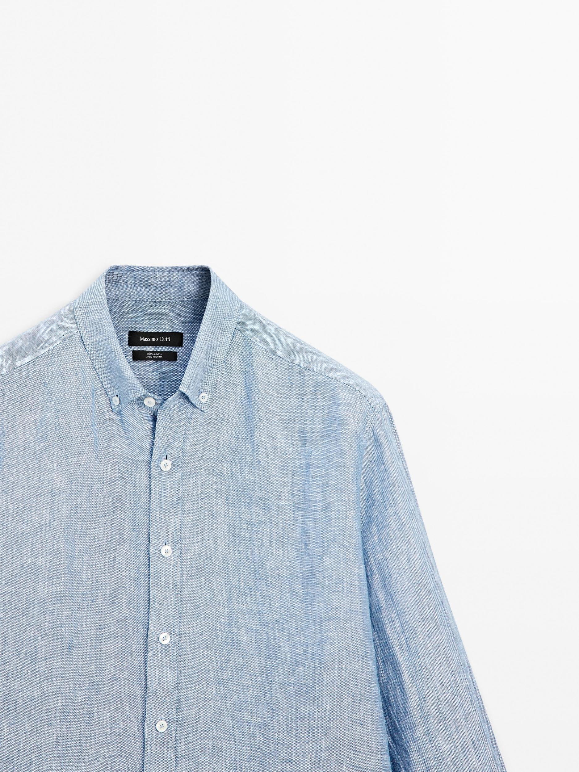 100% linen regular fit Oxford shirt Product Image