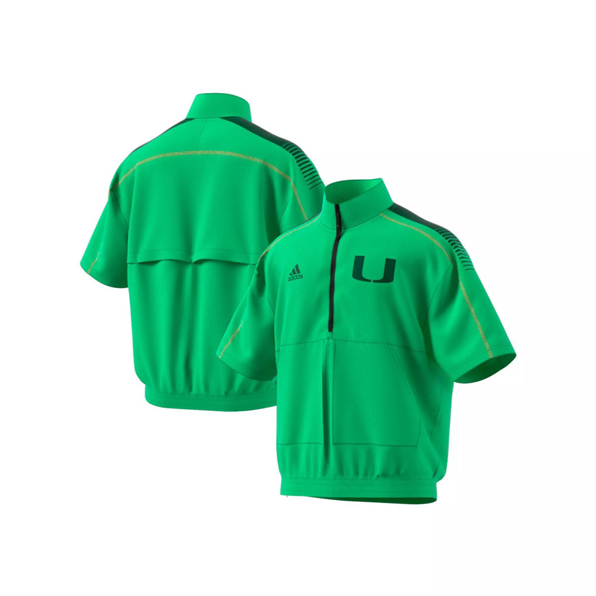 Men's adidas Green Miami Hurricanes Miami Nights Strategy Half-Zip Short Sleeve Jacket,  Product Image