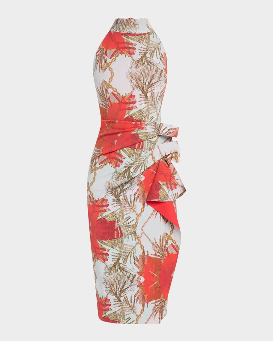 Amenadiel Floral Print Side-Drape Halter Dress Product Image