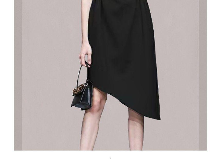 Short-Sleeve Crew Neck Plain Asymmetrical Sheath Dress Product Image