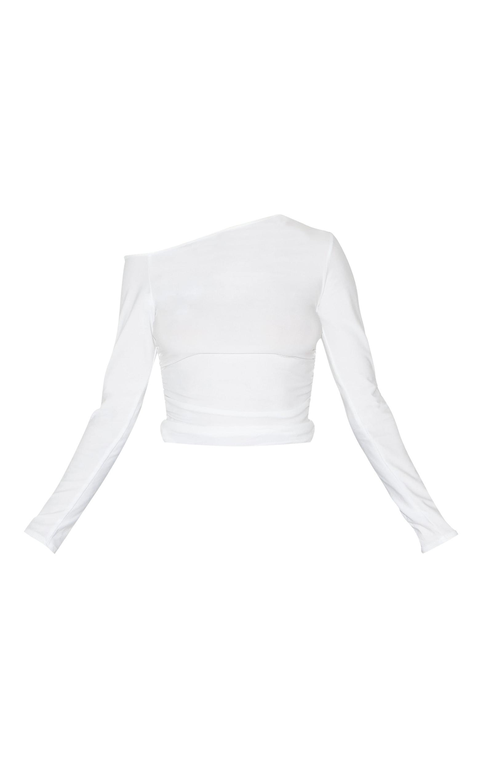  White Soft Touch Jersey Ruche Side Long Top Product Image