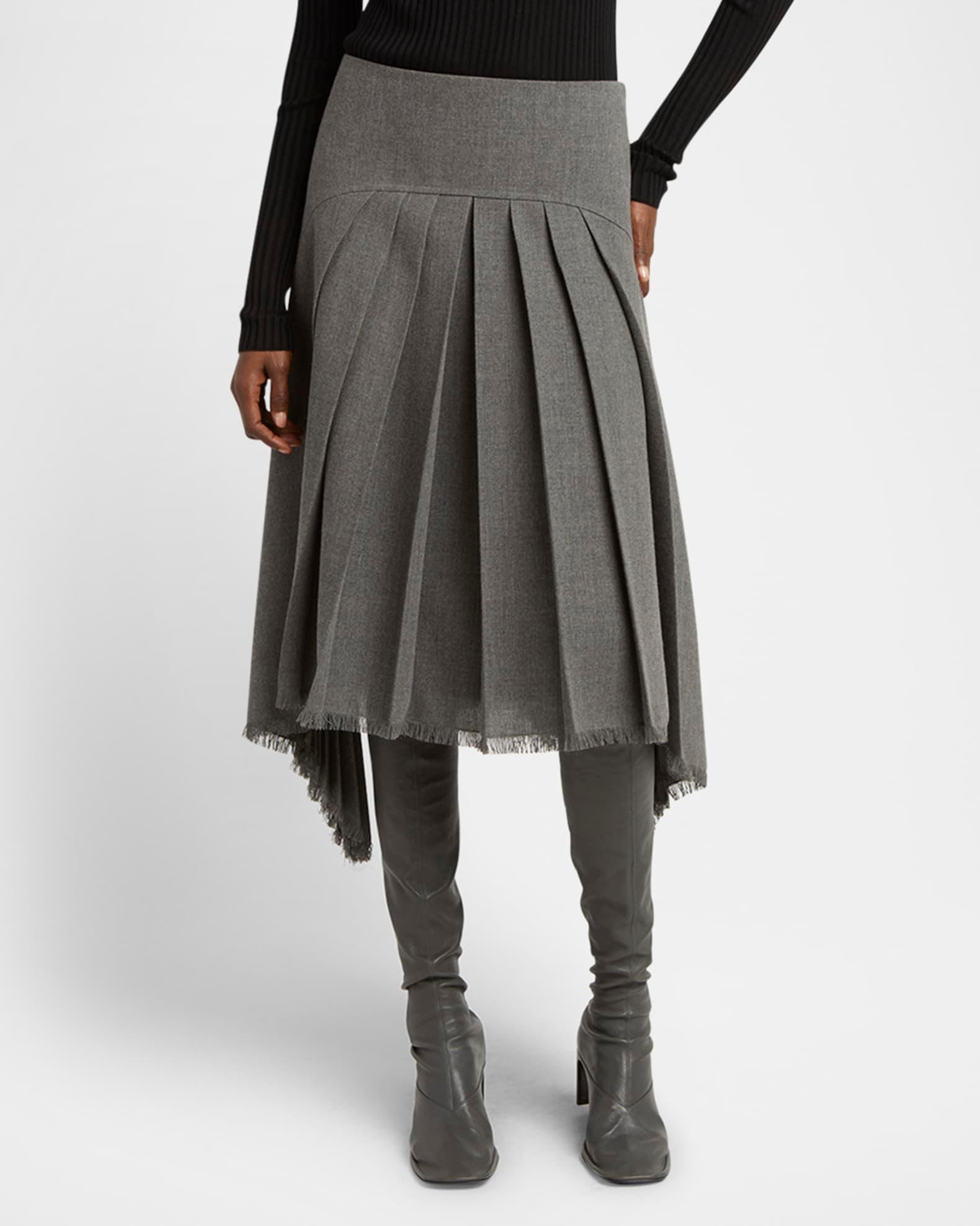 Curved-Yoked Pleated Midi Skirt Product Image