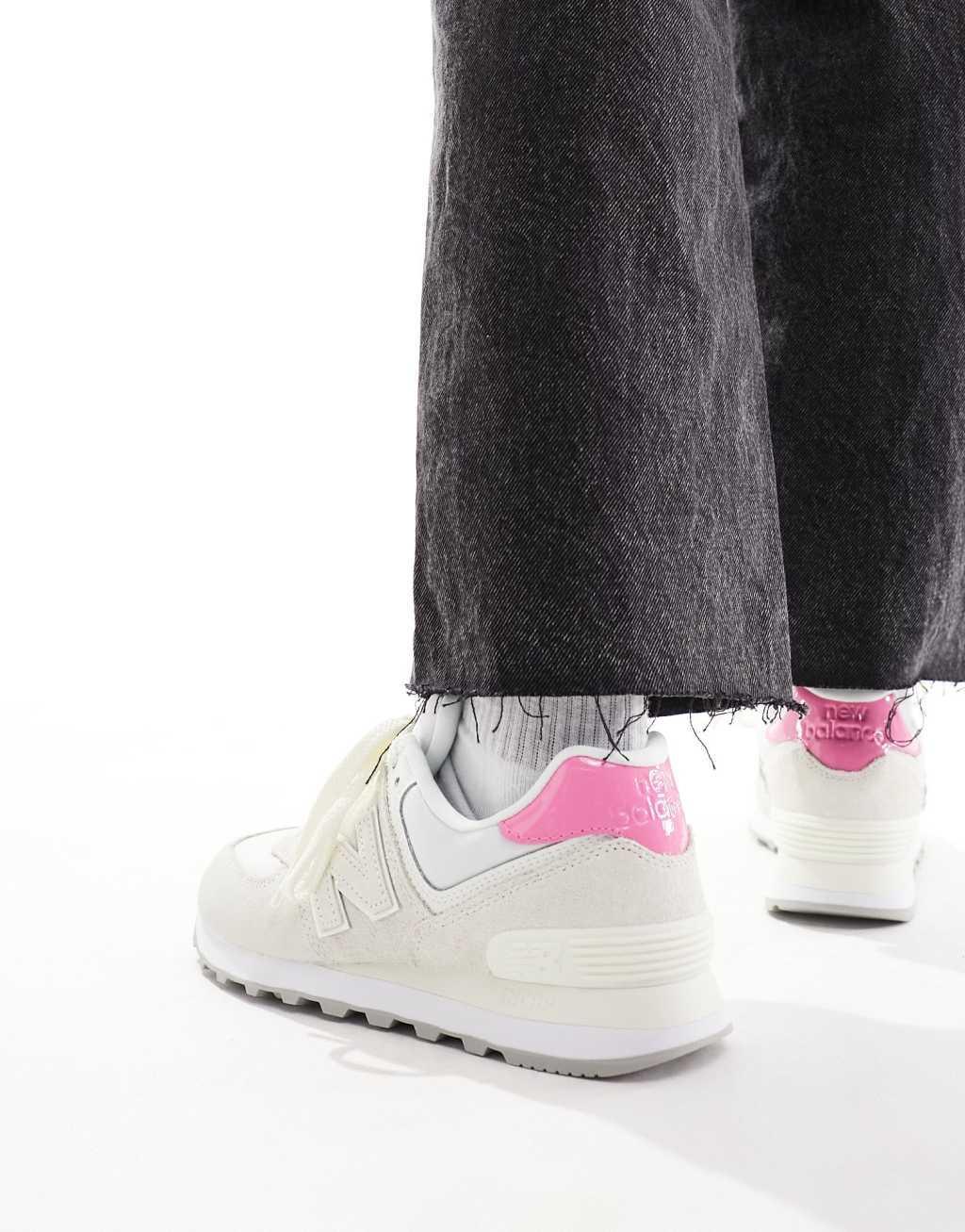 New Balance 574 sneakers in cream with pink details Product Image