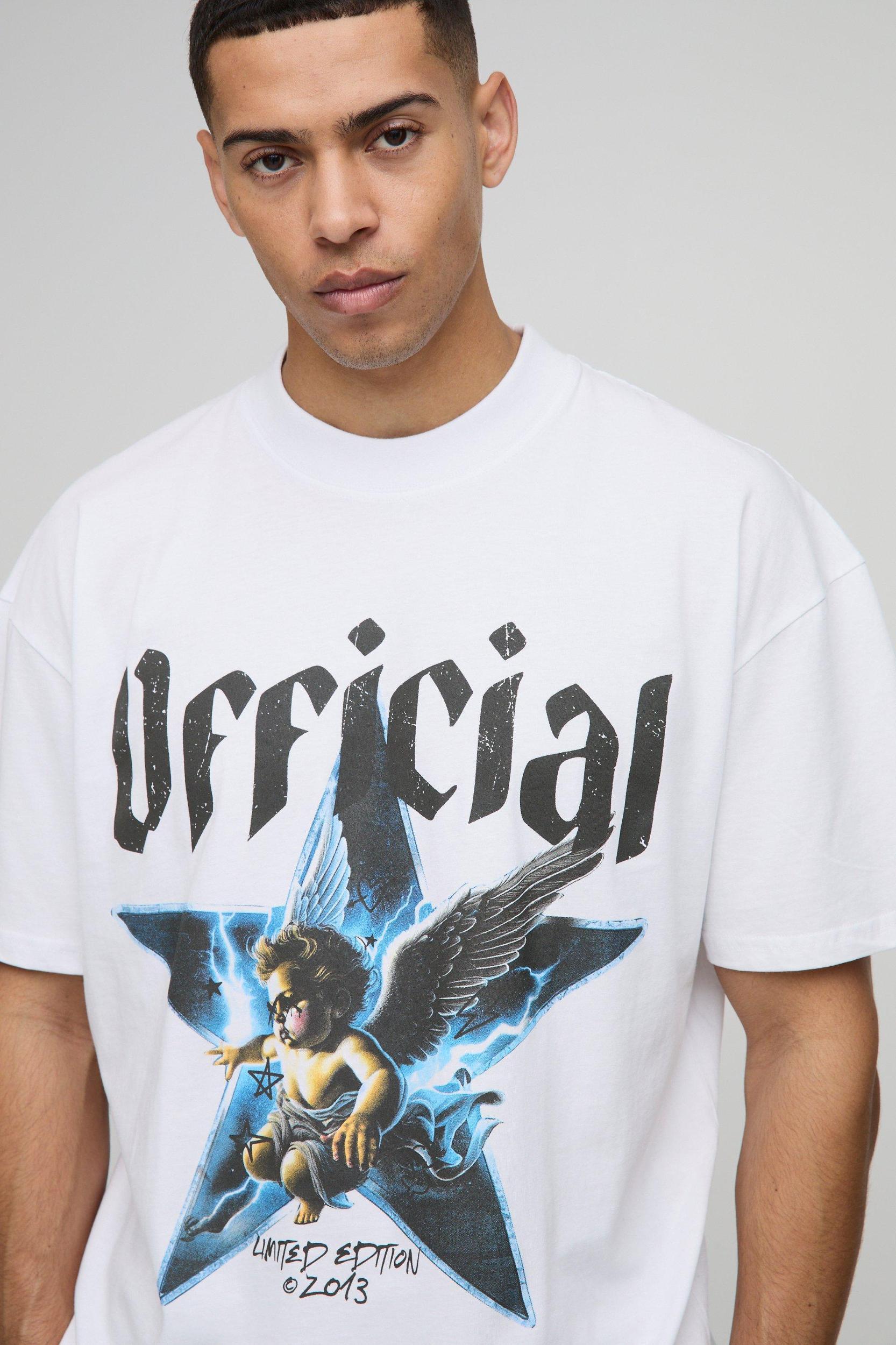 Oversized Extended Neck Official Cherub Graphic T Shirt | boohooMAN USA Product Image