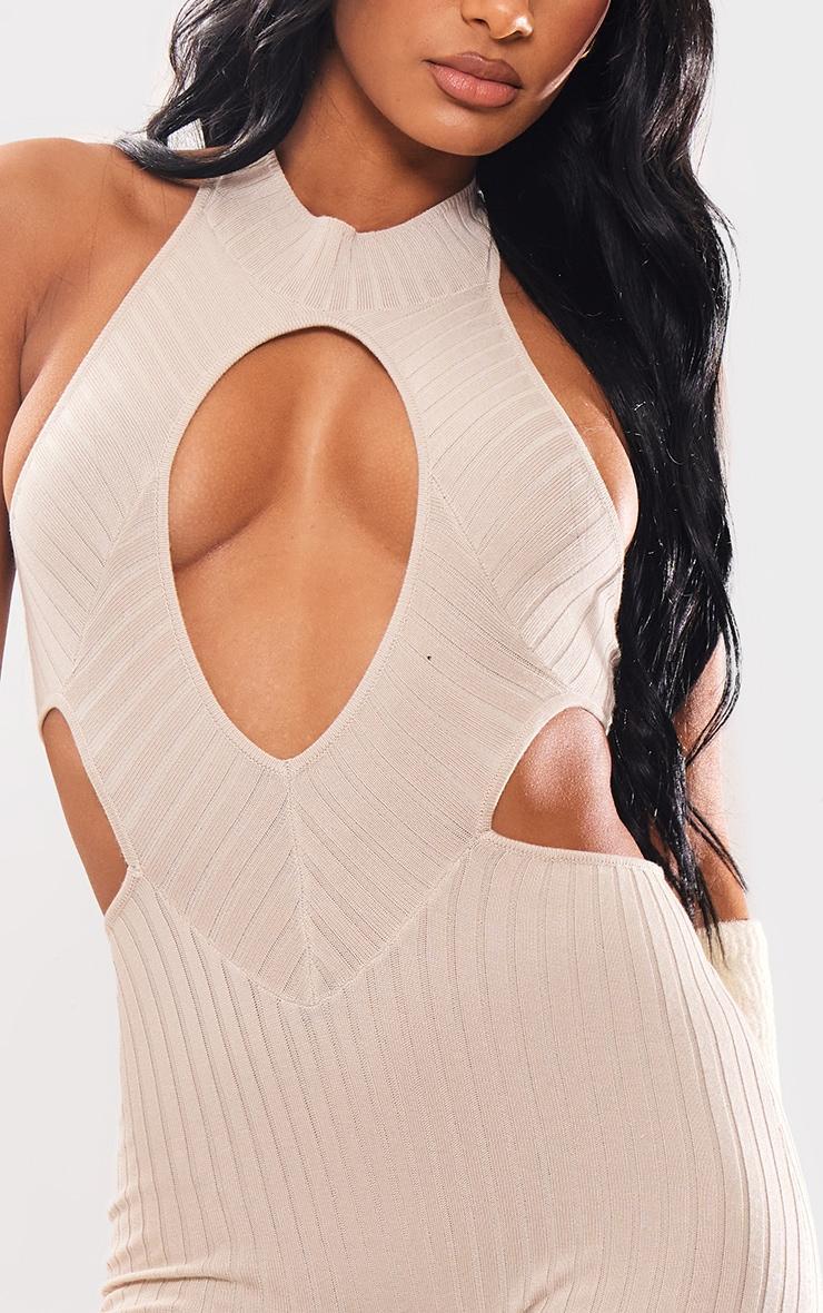 Oatmeal Knitted Cut Out Jumpsuit Product Image