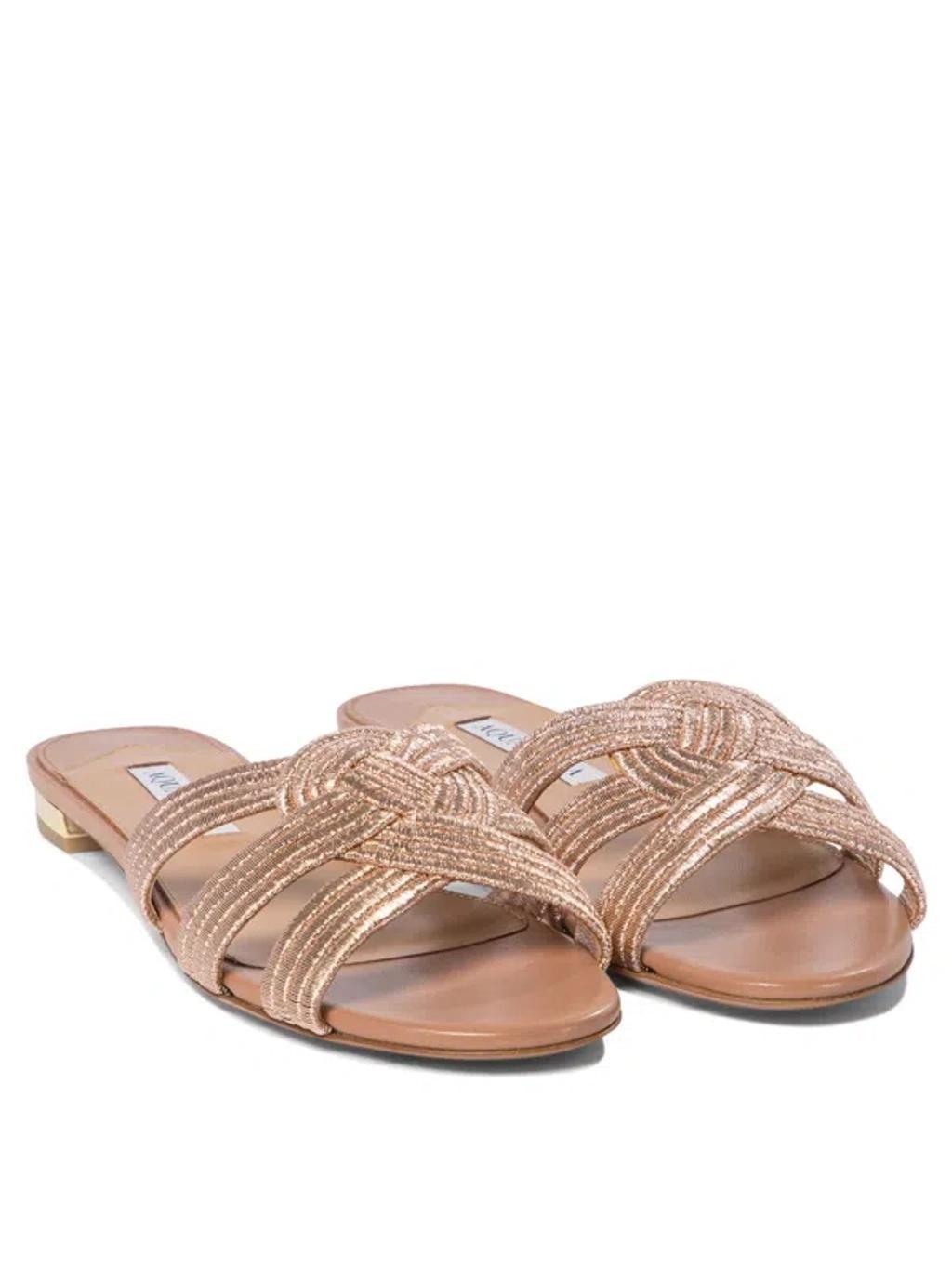 AQUAZZURA Felix Cutout Metallic Leather Slides In Pink Product Image