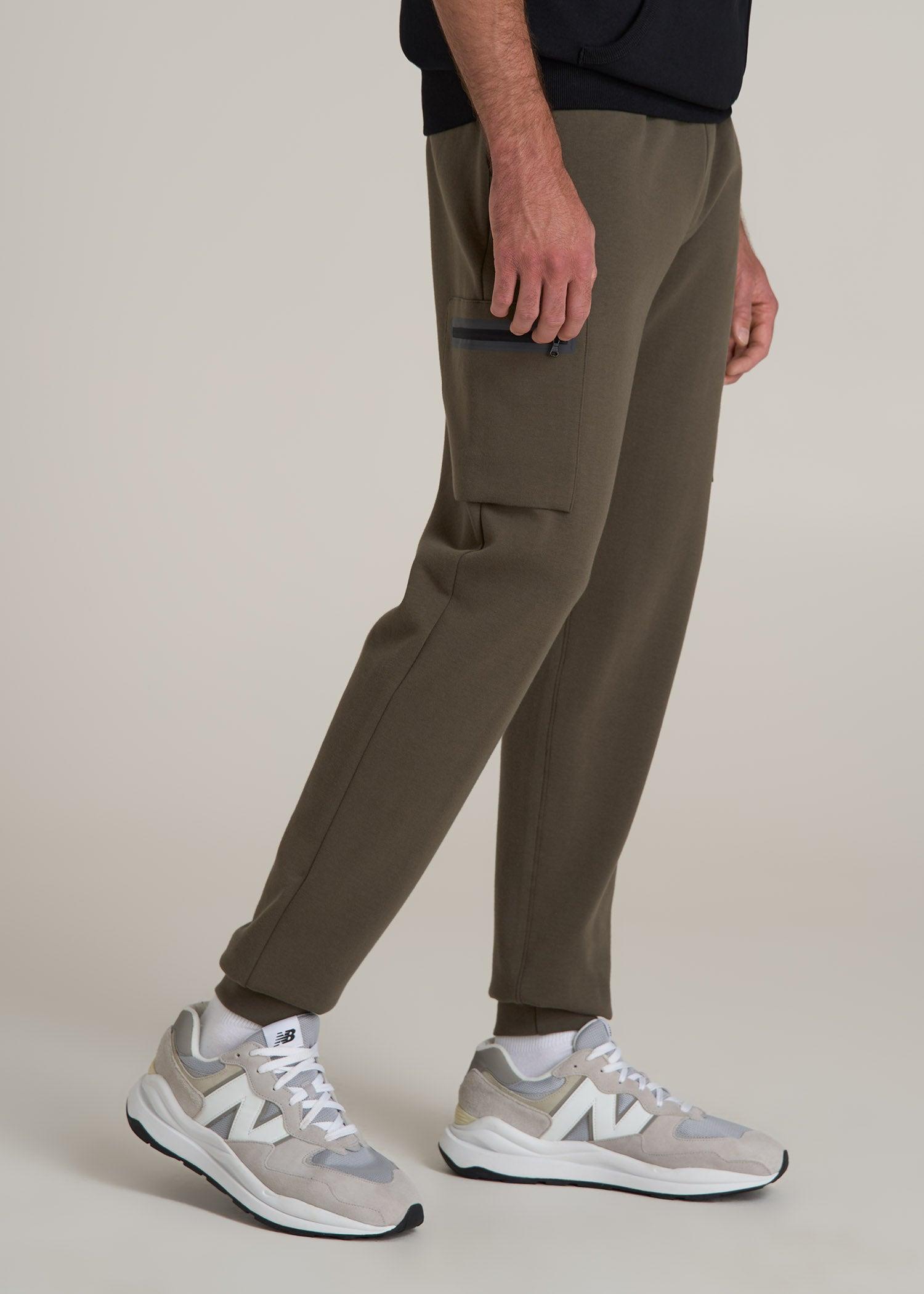 Utility Fleece Cargo Joggers for Tall Men in Camo Green Product Image