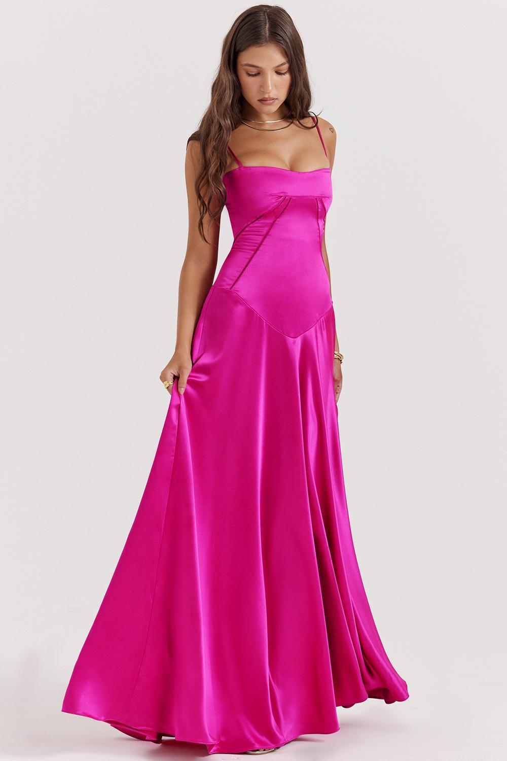 Anabella Fuchsia Lace Up Maxi Dress Product Image