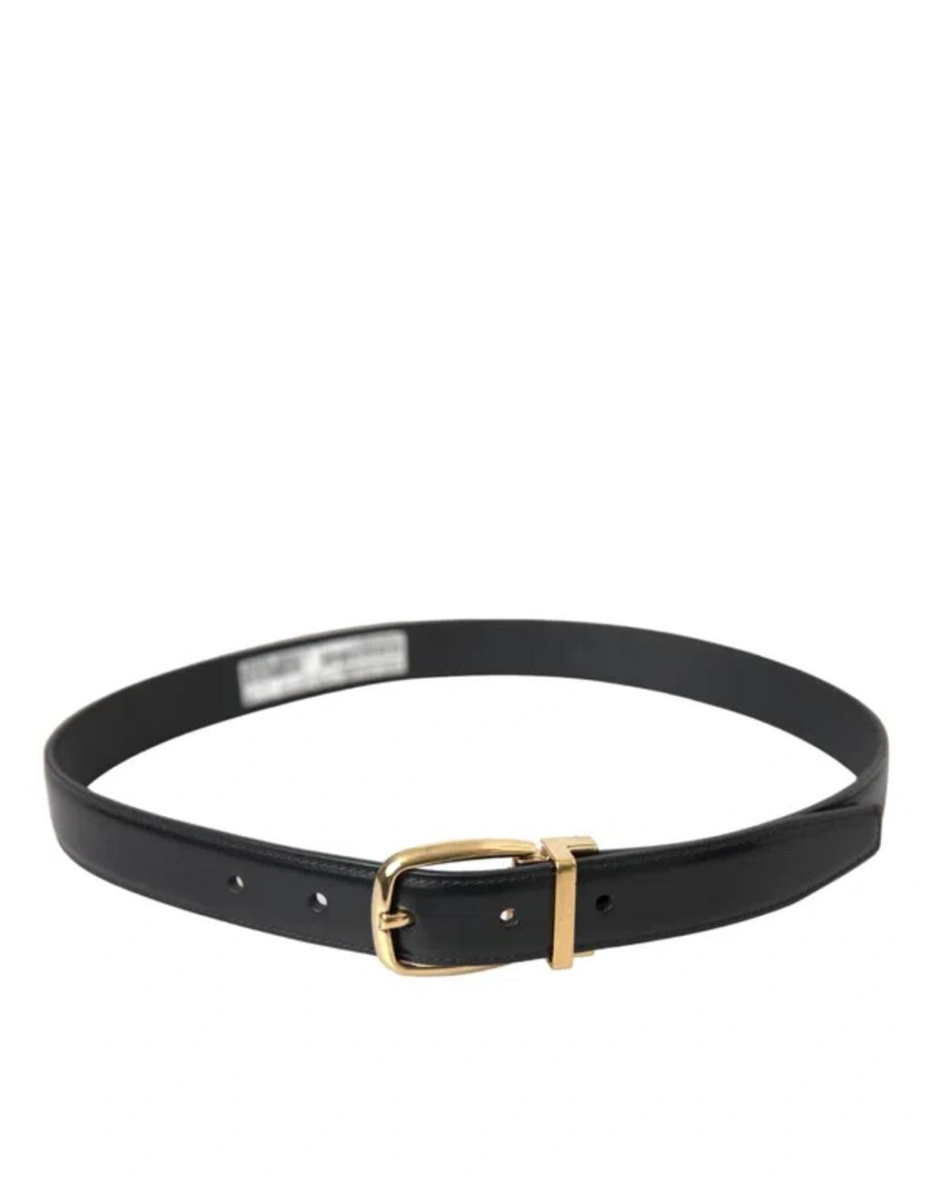 DOLCE & GABBANA Black Calf Leather Gold Metal Buckle Belt Product Image