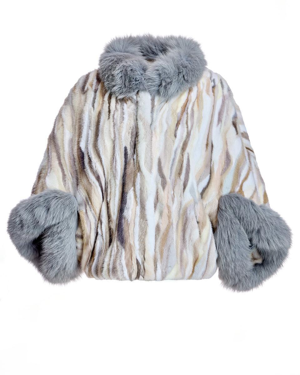 Semi Sheared Mink Section Cape with Fox Trim Product Image