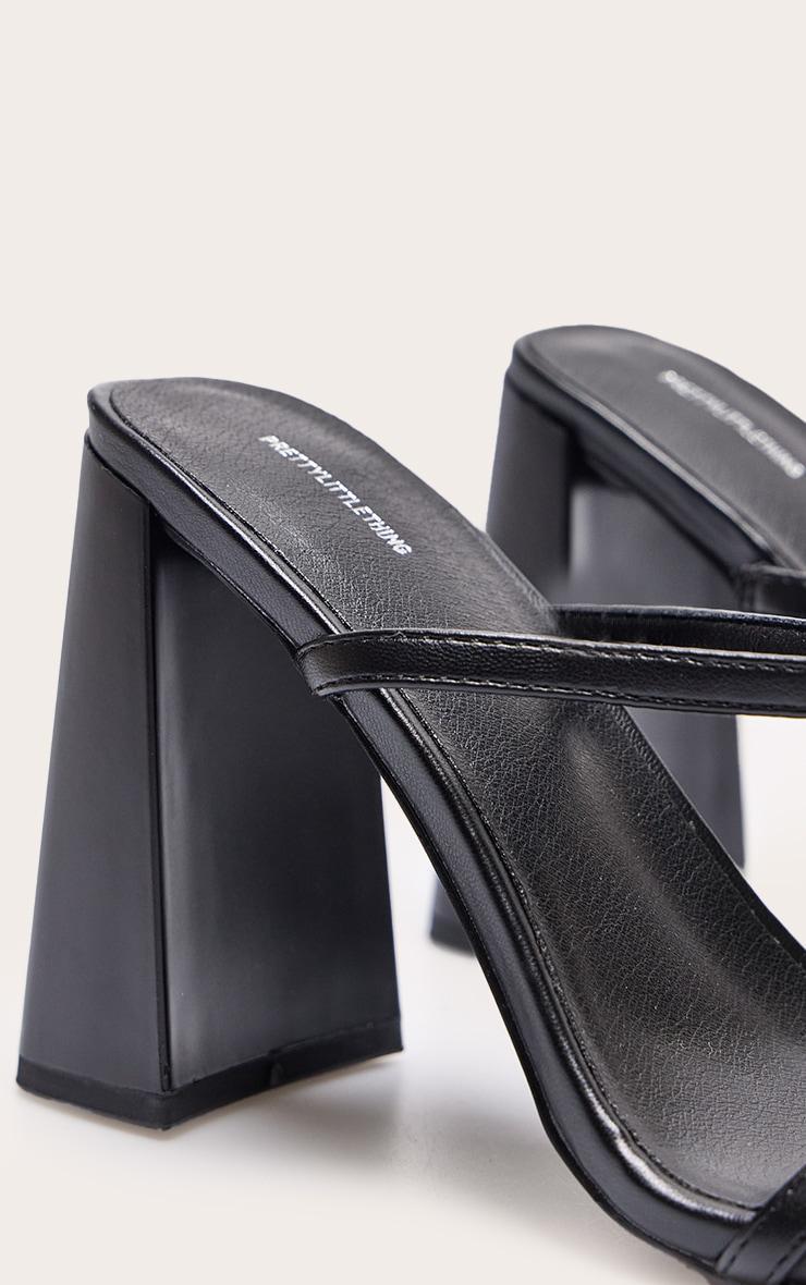 Black Pu Square Toe Double Strap High Block Heel Mules Product Image