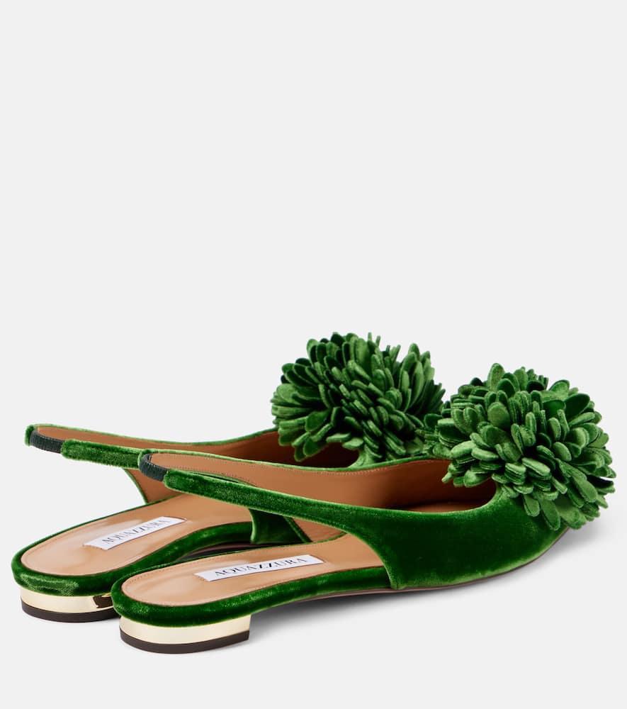 AQUAZZURA Couturier Velvet Slingback Flats In Green Product Image