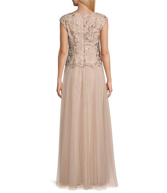 Alex Evenings V Neck Cap Sleeve Embroidered Bodice Stretch Tulle A Line Gown Product Image