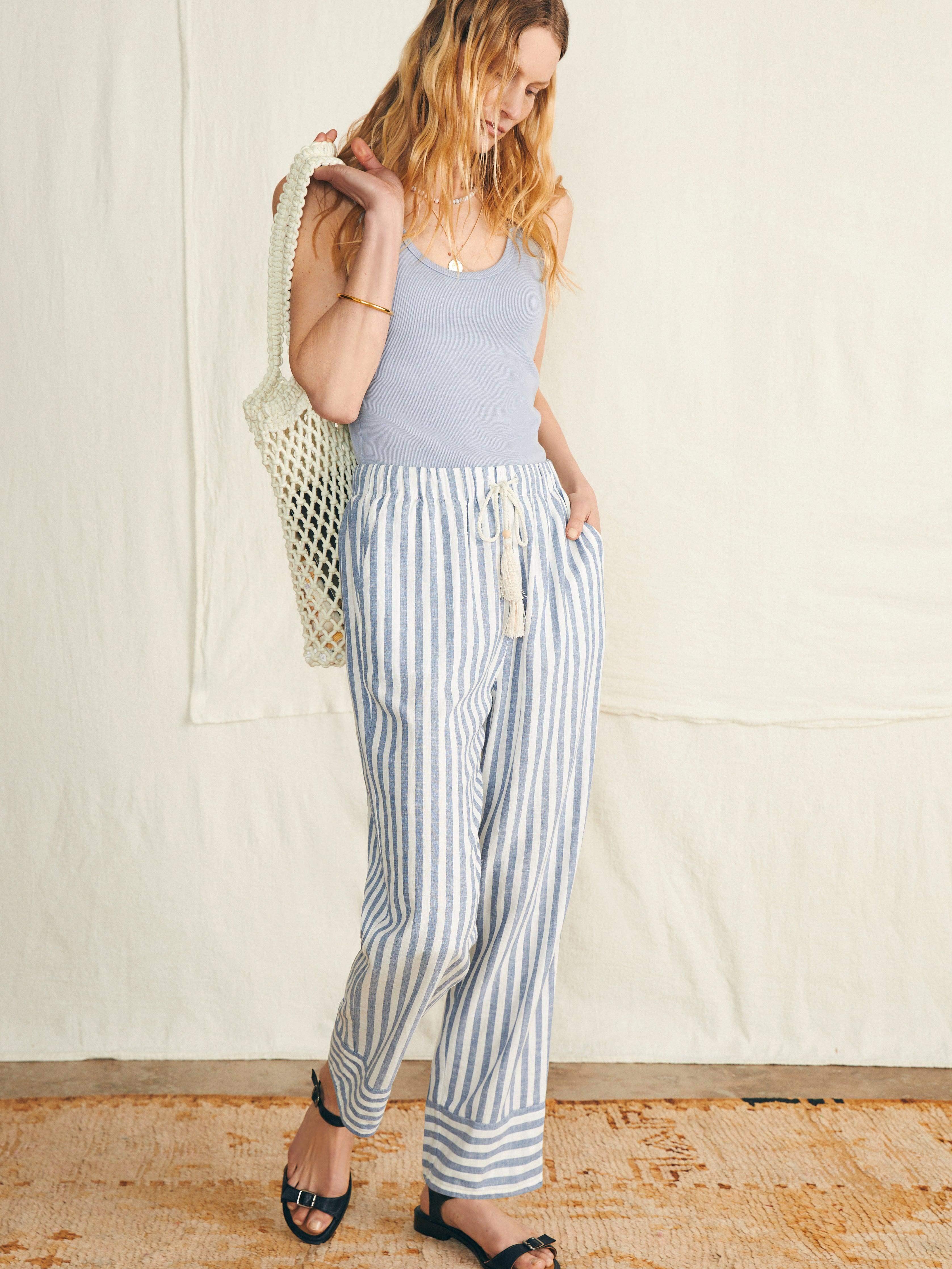 Pacific Beach Linen Pant - Blue Lucy Stripe Female Product Image