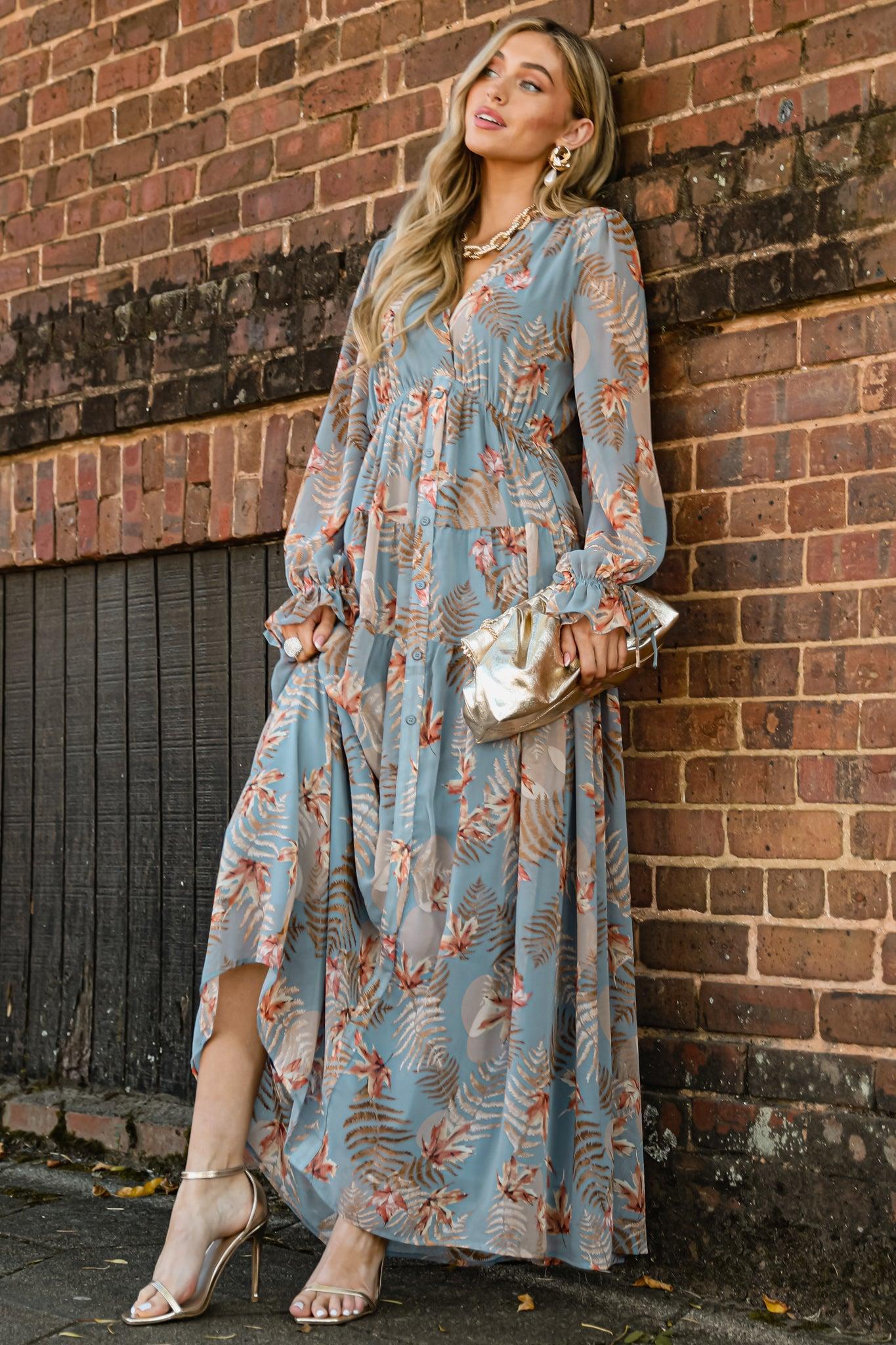 Enchanting Touch Sky Blue Print Maxi Dress Product Image