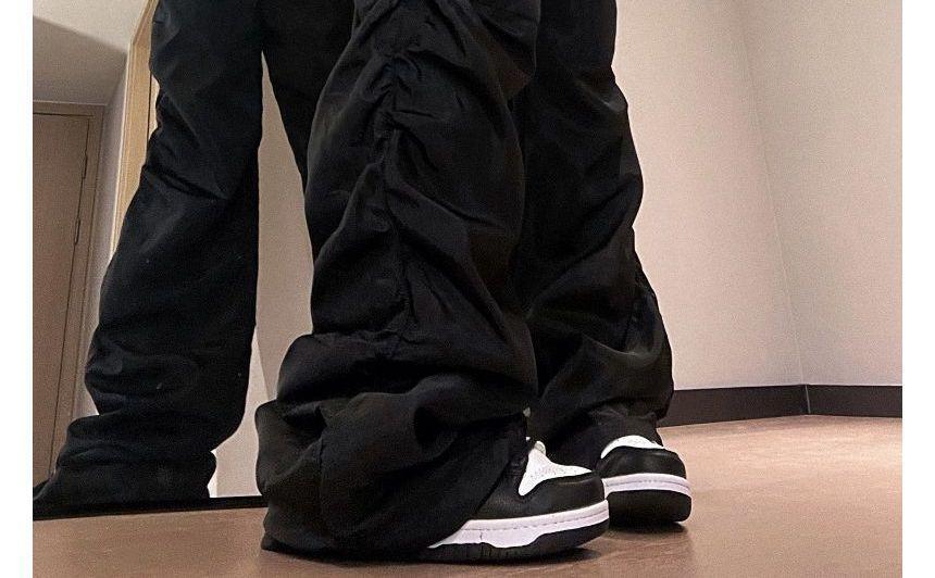 Drawstring Waist Plain Wide Leg Cargo Parachute Pants Product Image