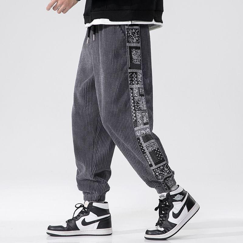 Mid Rise Paisley Print Panel Baggy Pants Product Image