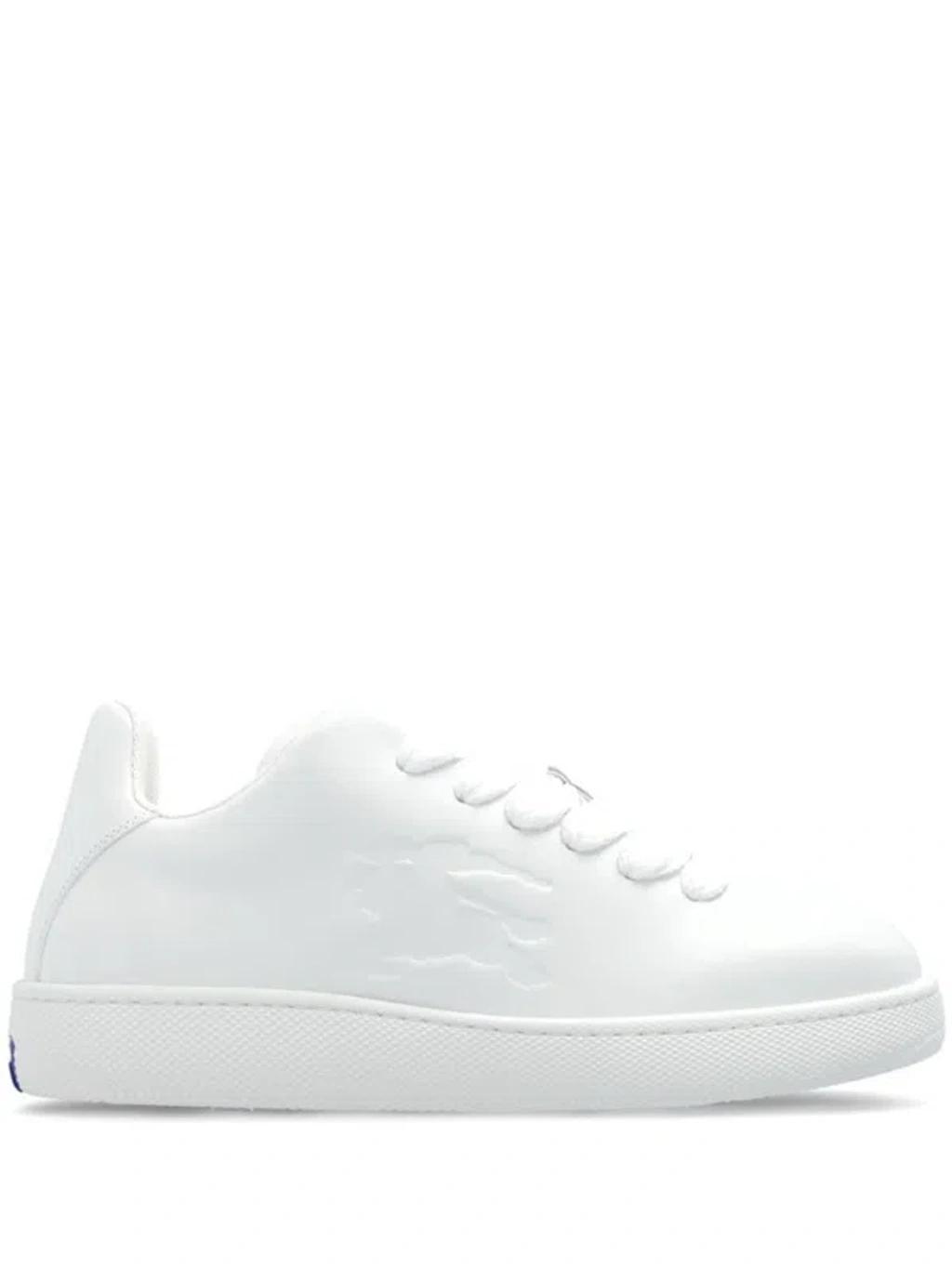 BURBERRY Lace Up Round Toe Trainers In White Product Image