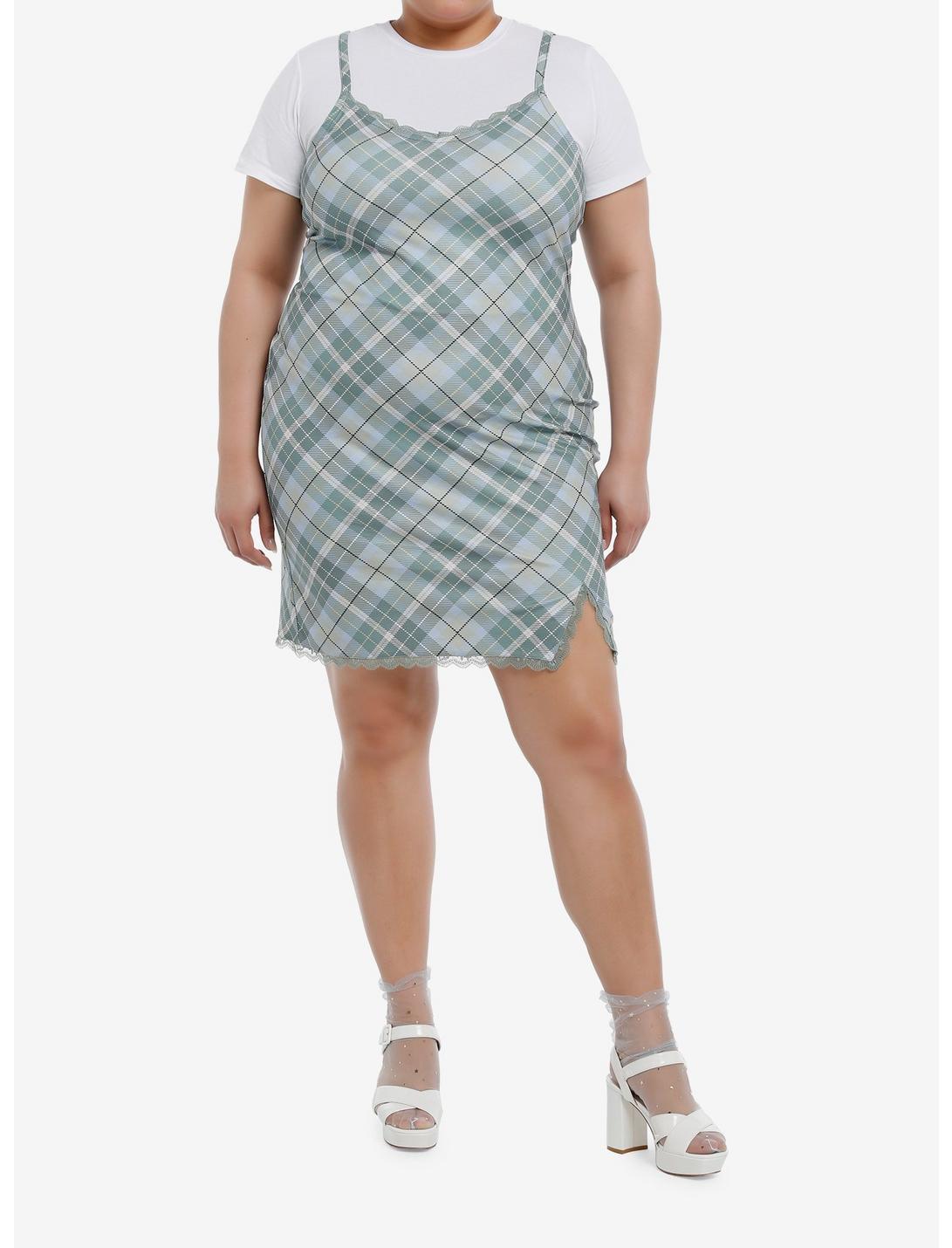 Teal Plaid Twofer Dress Plus Size Product Image