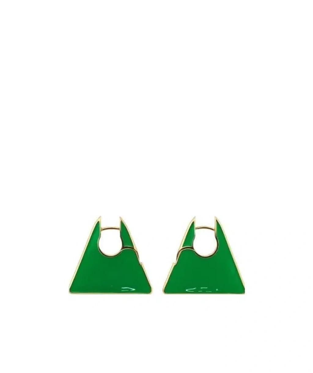 BOTTEGA VENETA Triangle Enamel Earrings In Green Product Image