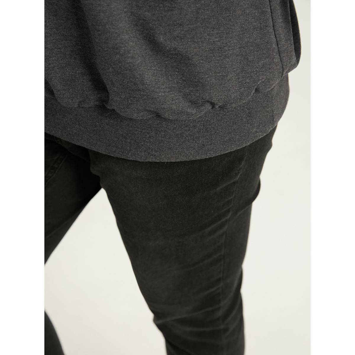 Plus Size Solid Button Through Elastic Cuffs Sweatshirt Women DimGray Casual Plain Open Front Dailywear Sweatshirts BloomChic 12/L Product Image