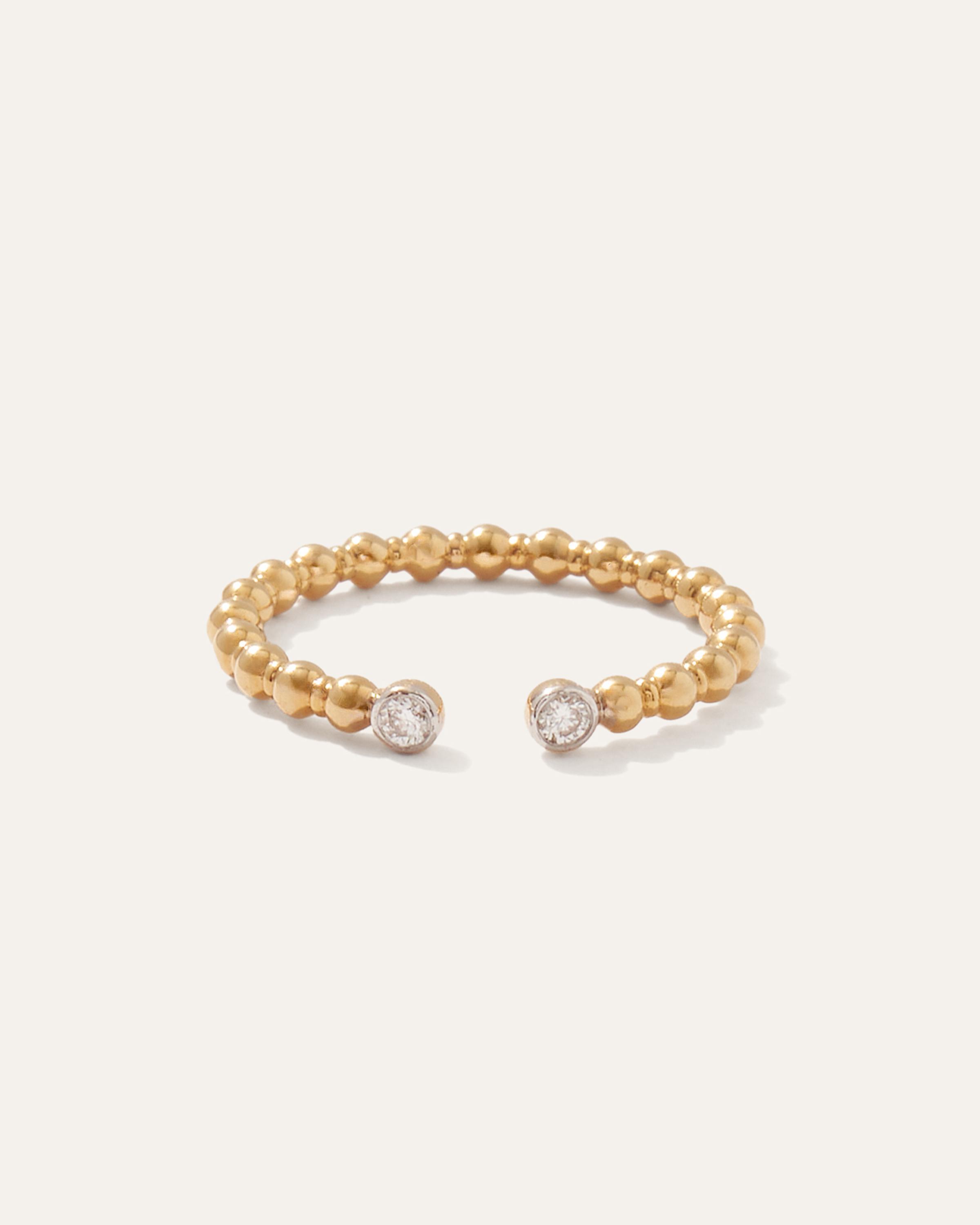 14K Gold Open Beaded Diamond Bezel Ring Product Image