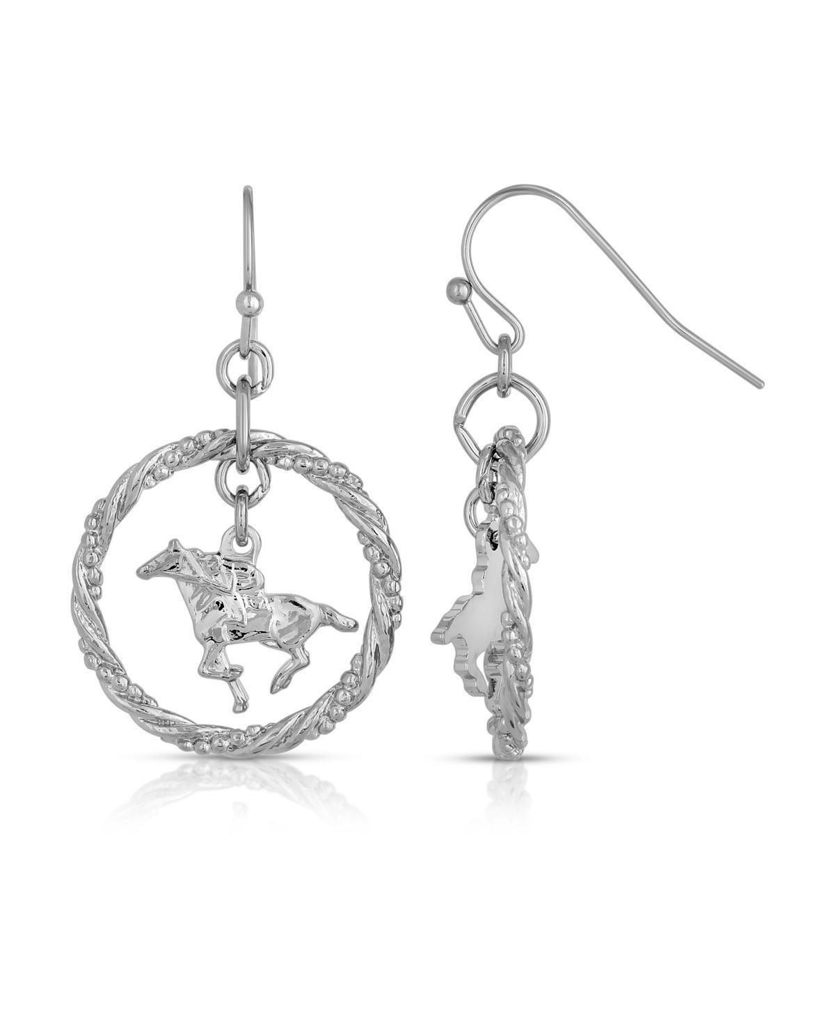 1928 Silver-Tone Suspended Horse Drop Earrings, Womens, Silver Tone Product Image