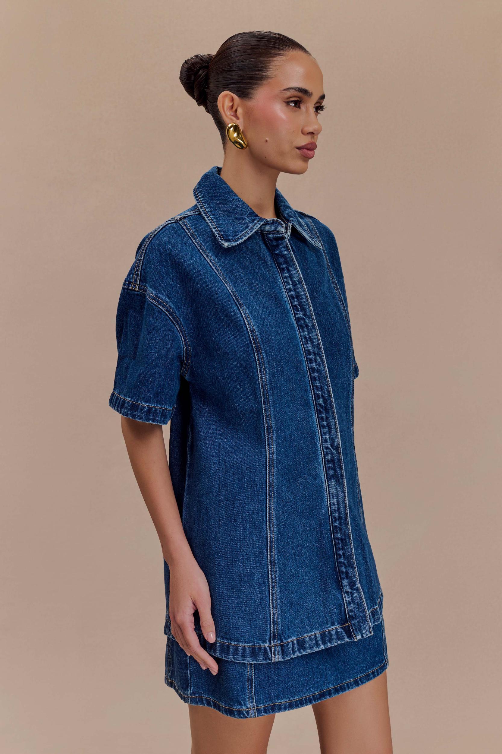 Maya Oversized Denim Shirt - Dark Blue Product Image