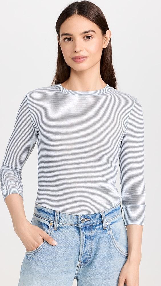 Vince Micro Stripe 3/4 Sleeve Crew Tee | Shopbop Product Image