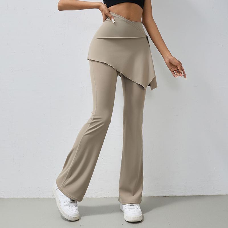 High Waist Plain Mock Two Piece Flared Yoga Pants Product Image