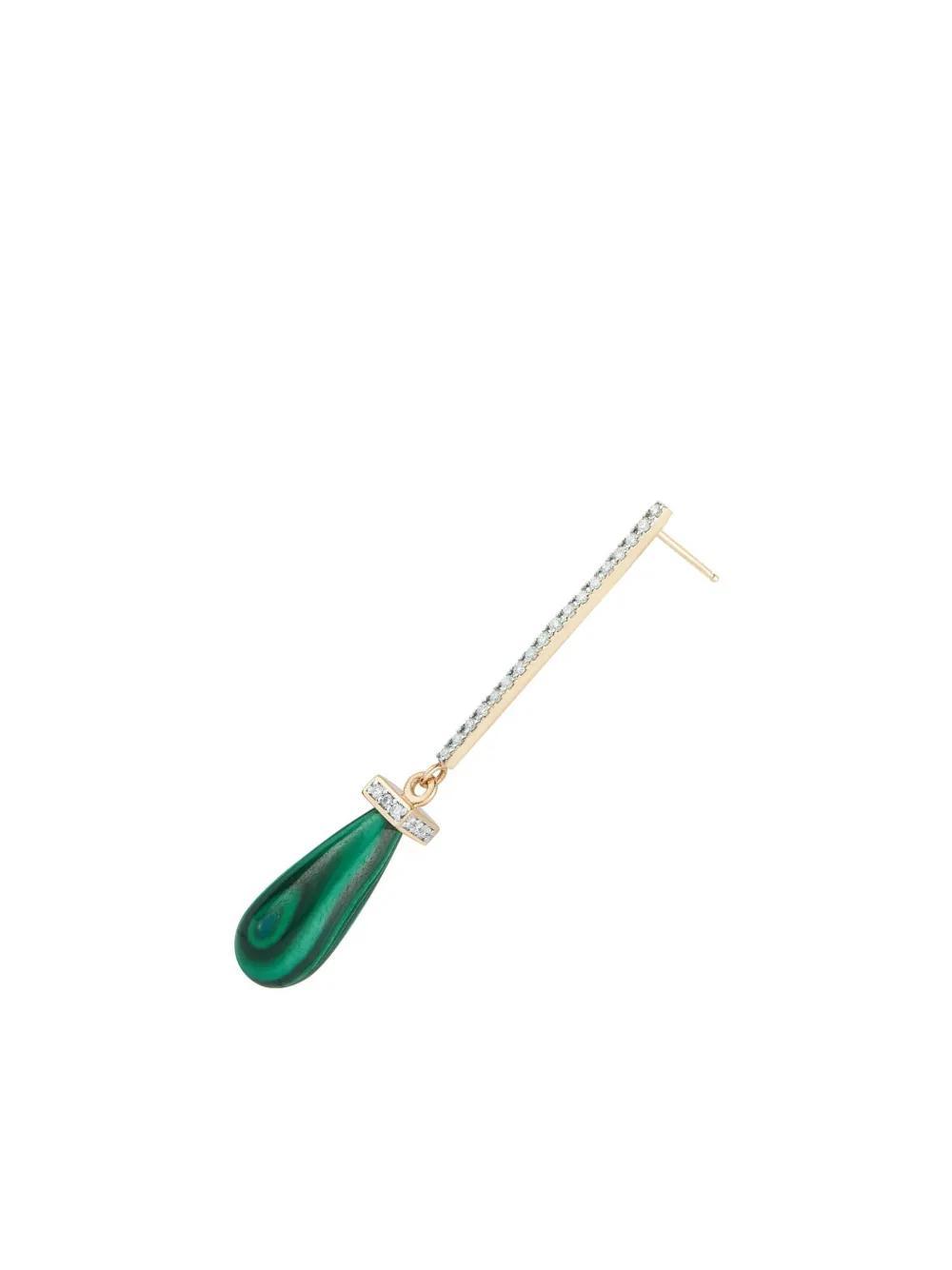 MATEO 14kt Yellow Gold Diamond Malachite Drop Bar Earrings Product Image