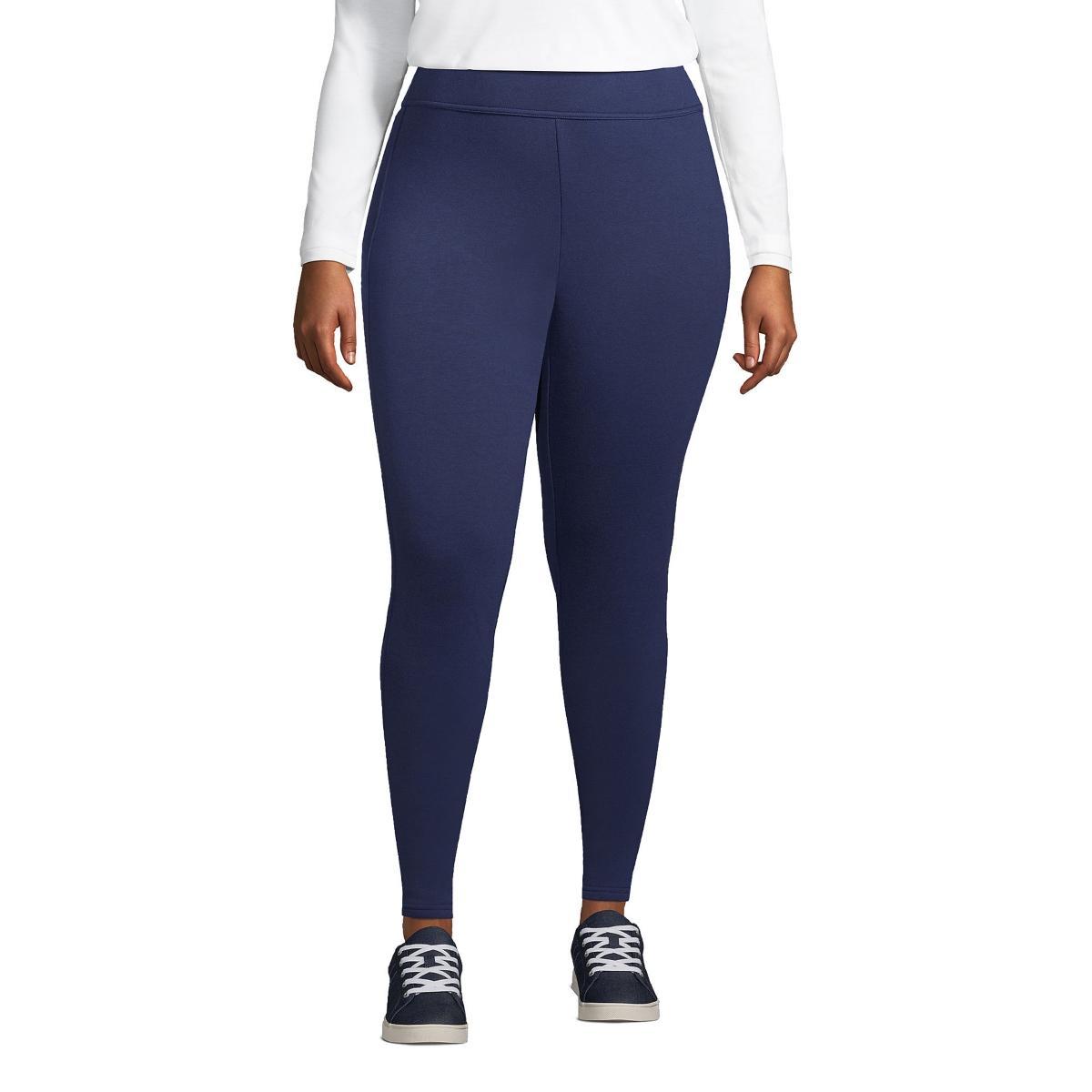 Plus Size Lands End Serious Sweats Fleece Lined High-Waist Leggings, Womens Deep Blue Product Image