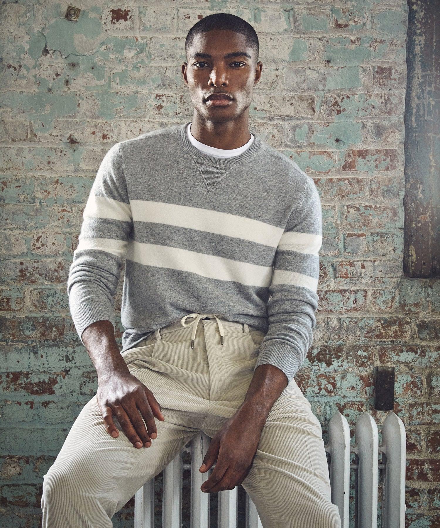 Cashmere Stripe Sweatshirt in Heather Grey Product Image