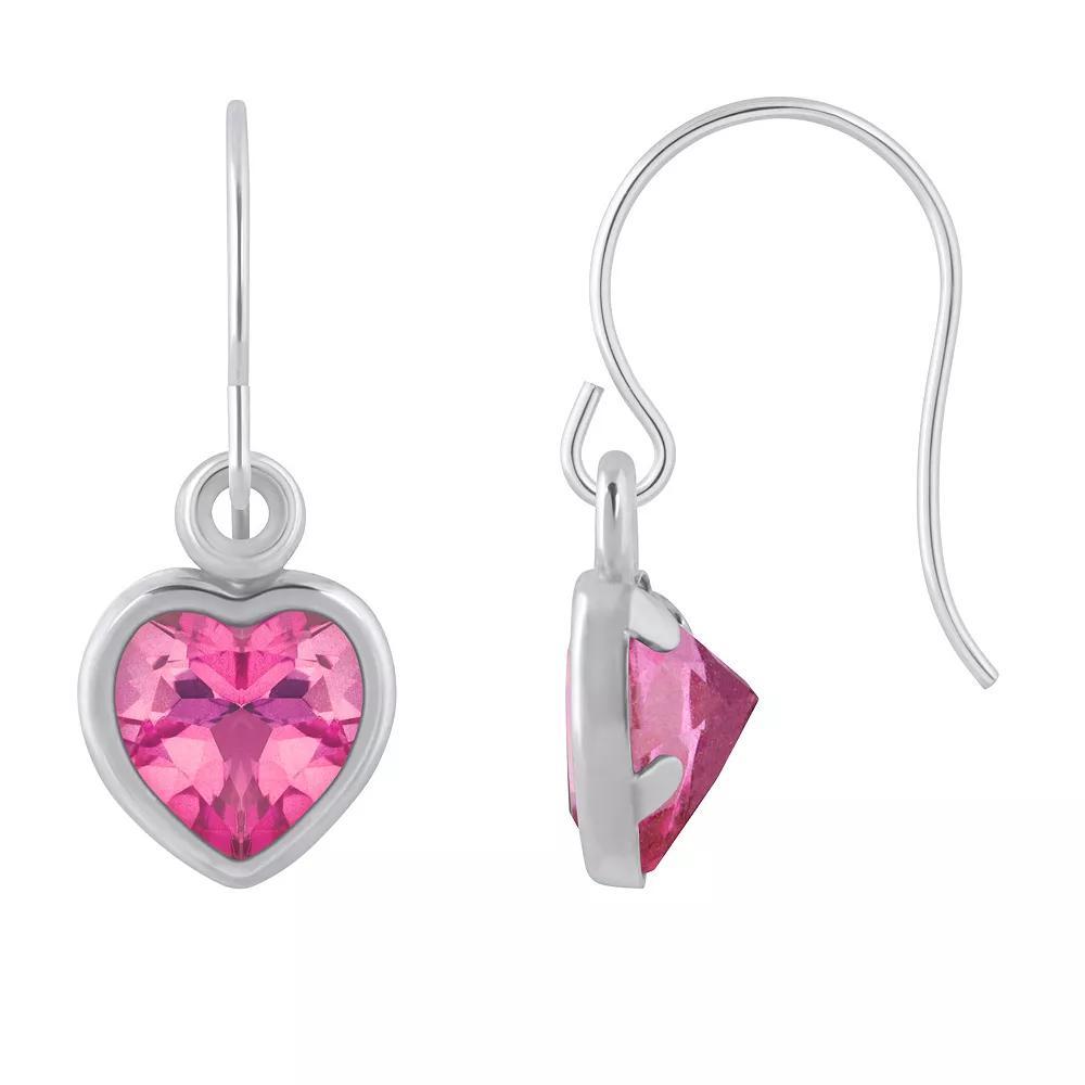 Celebration Gems Sterling Silver 5 mm Heart Shape Gemstone Drop Earrings, Women's, Pink Topaz Product Image