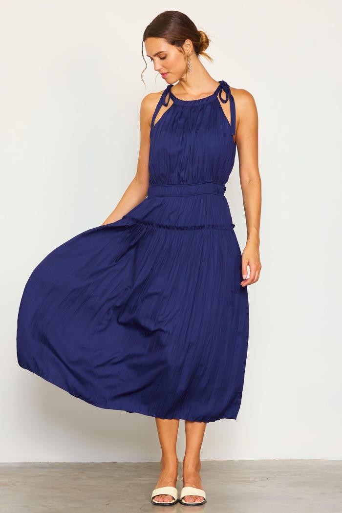 Pleated Halter Midi Dress Product Image