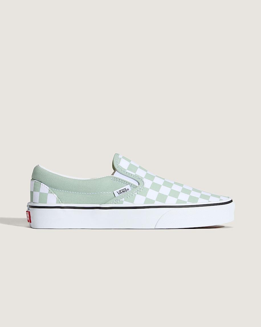 Classic Slip-On Checkerboard Shoe in Grey Mint Green / White| Vans US Product Image