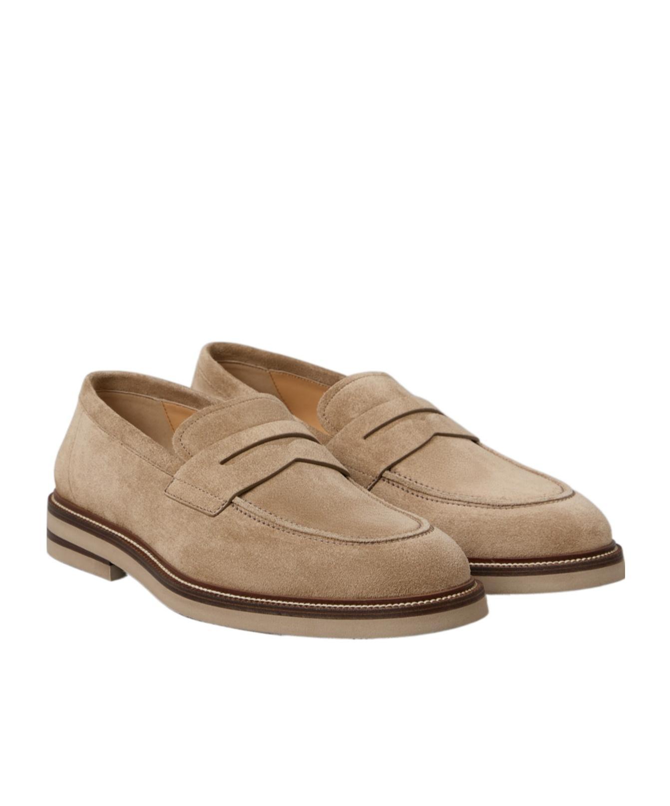 BRUNELLO CUCINELLI Penny-slot Suede Loafers In Brown Product Image