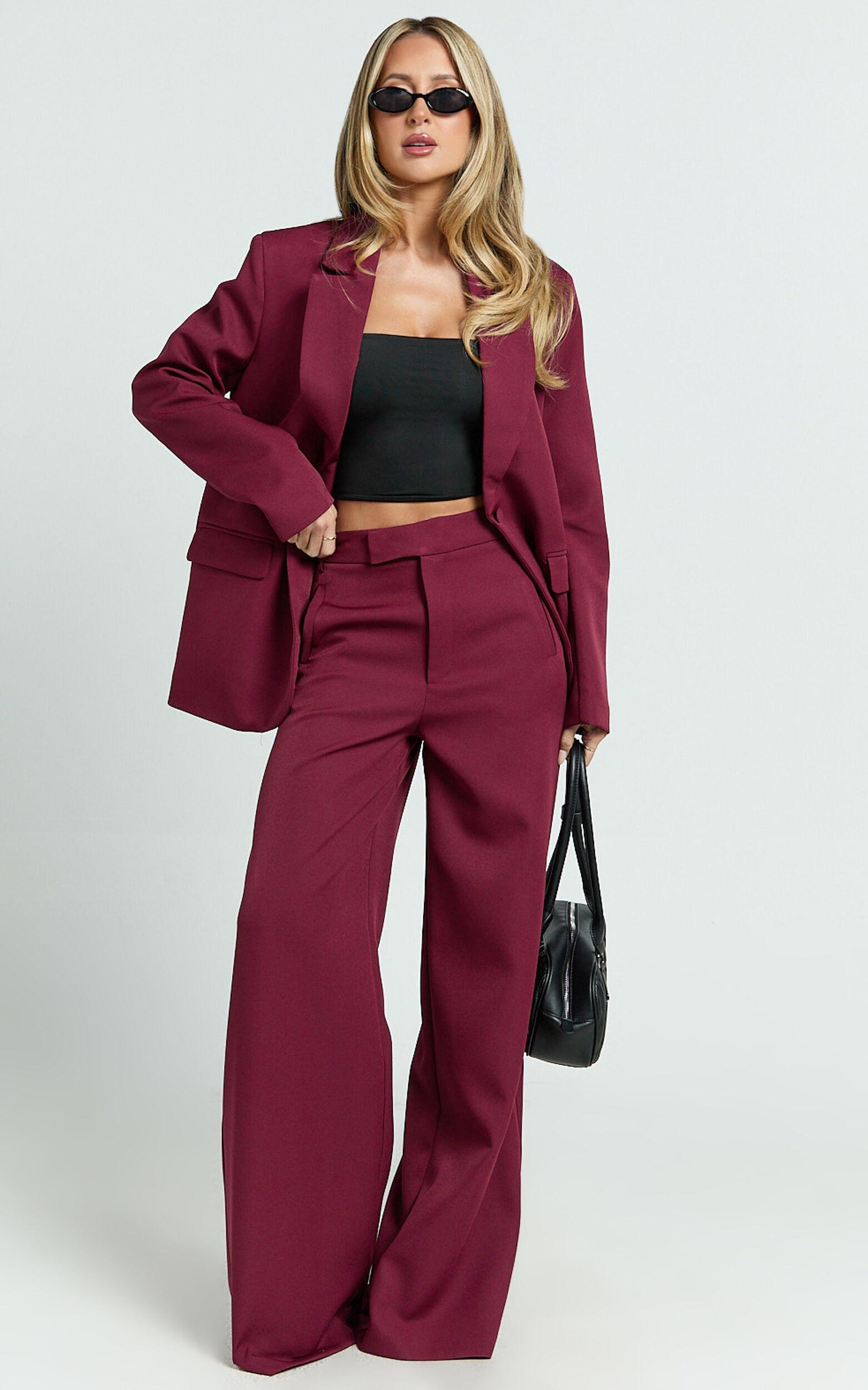 Selena Pants - High Waisted Wide Leg Tailored Pants in Wine Product Image