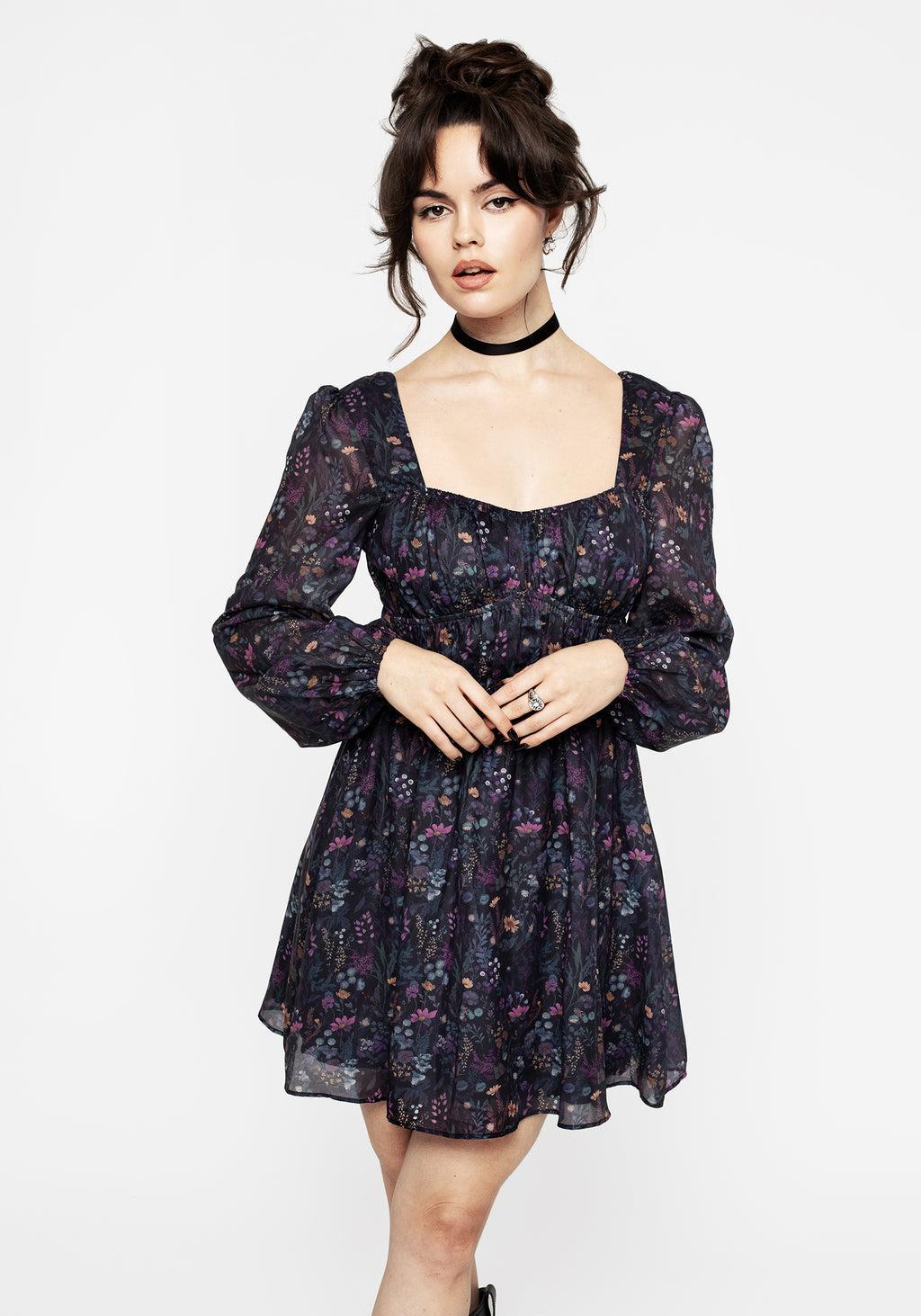 Heliotrope Floral Print Chiffon Mini Dress Product Image