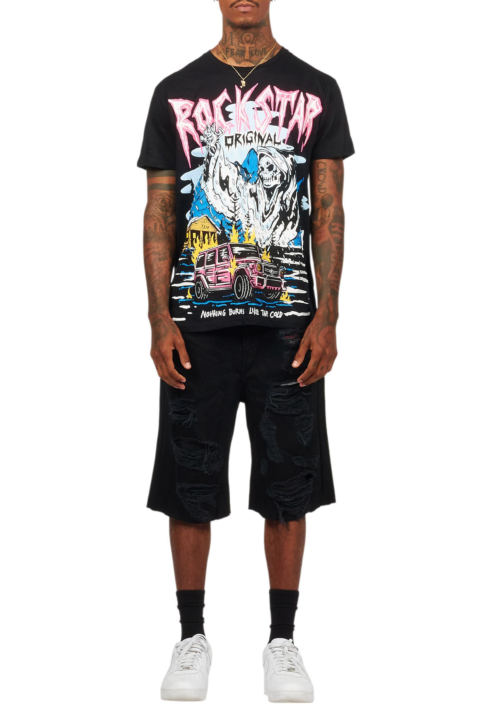 Kip Black T-Shirt/Denim Short Set Male Product Image