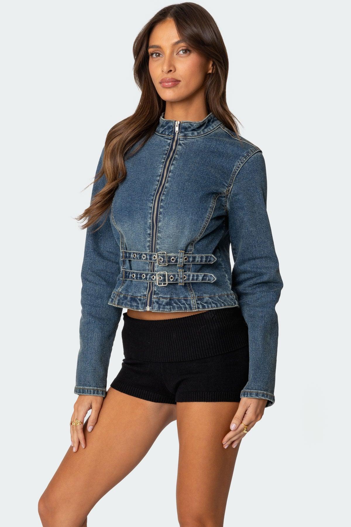 Double Buckle Denim Jacket Product Image