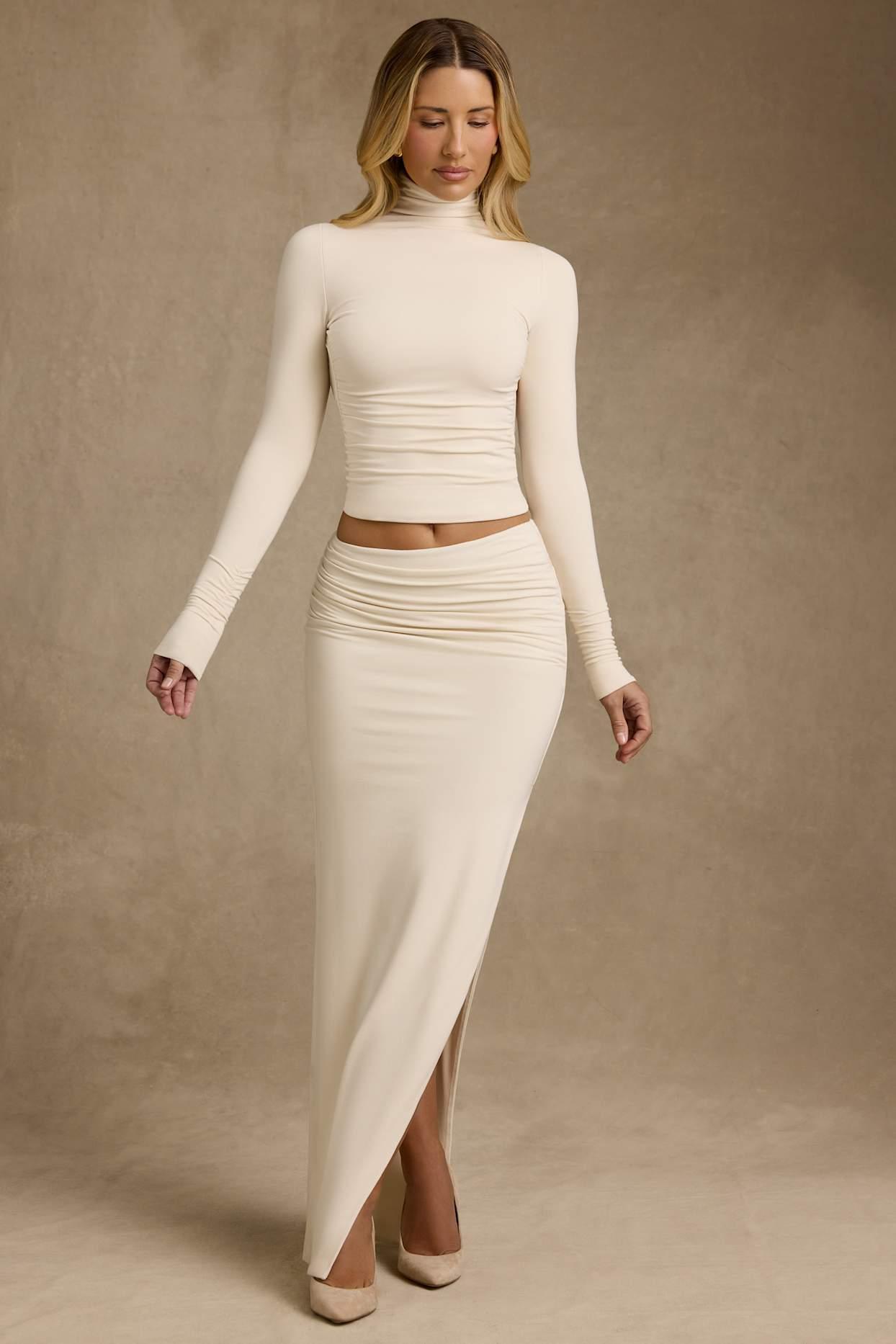 Modal Asymmetric-Waist Maxi Skirt in Ivory Product Image