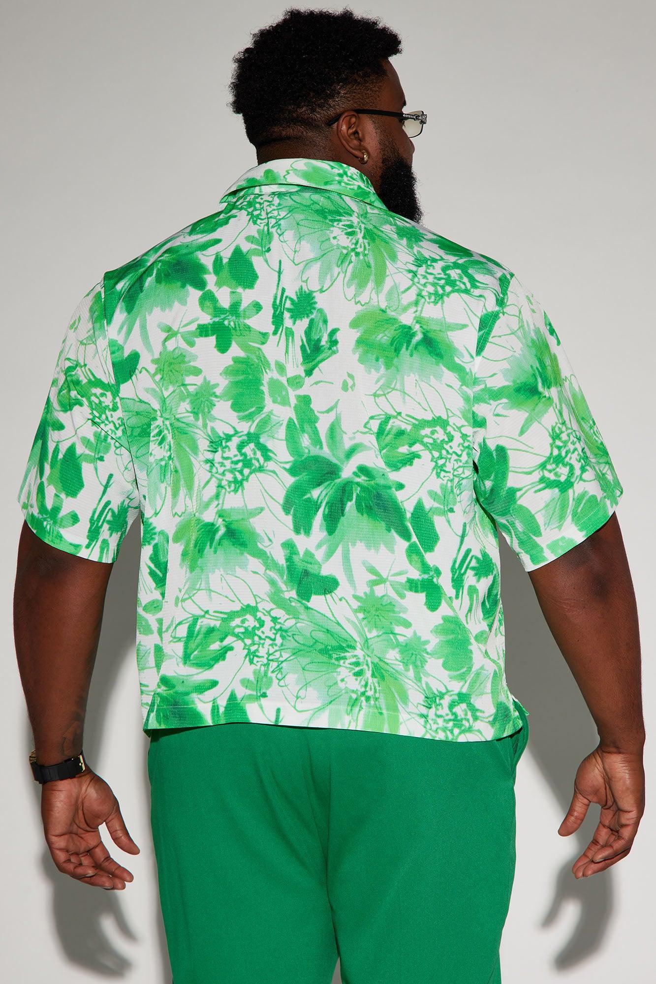 Botanical Cropped Button Up Shirt - Green Product Image