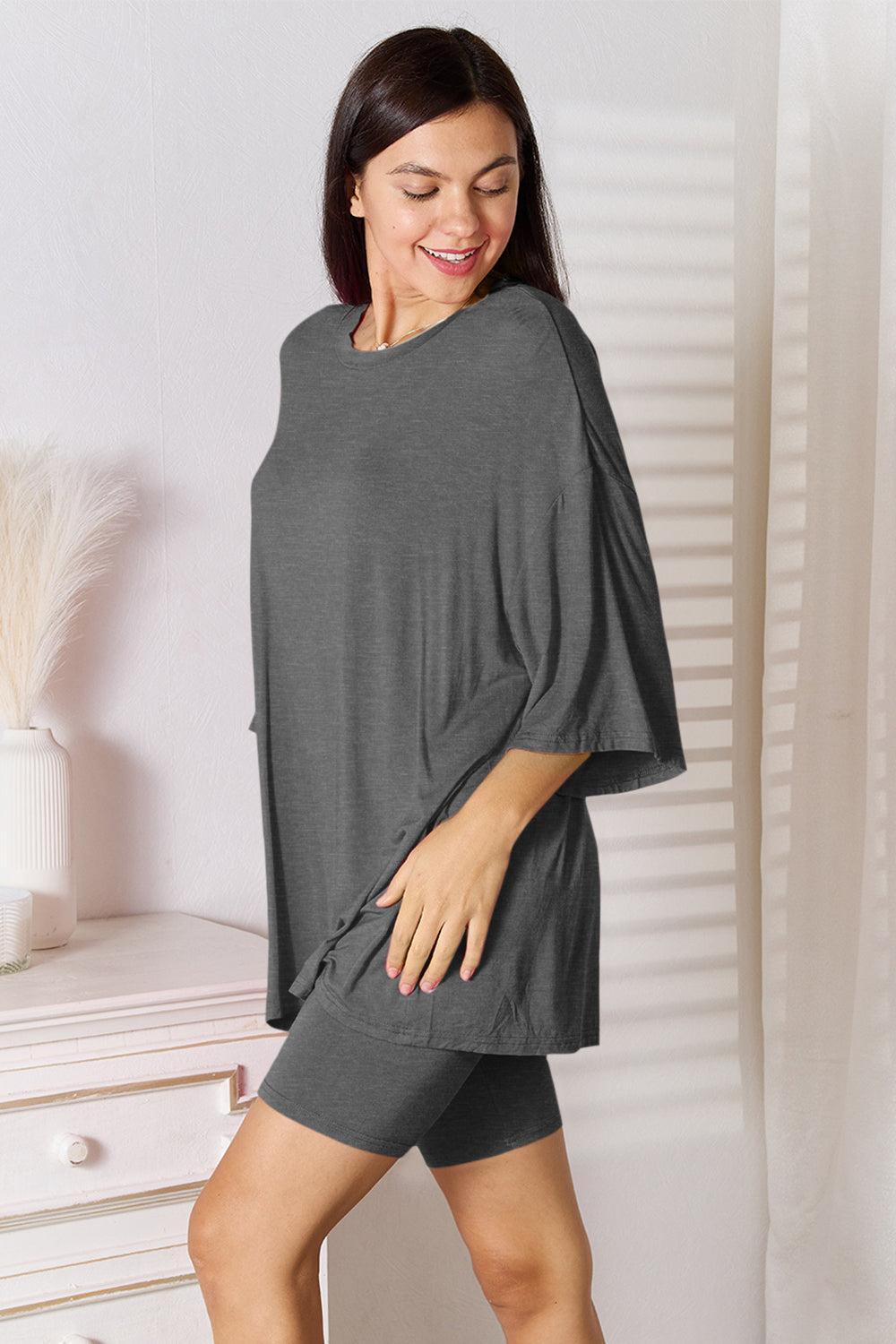 Basic Bae Full Size Soft Rayon Three-Quarter Sleeve Top and Shorts Set Product Image
