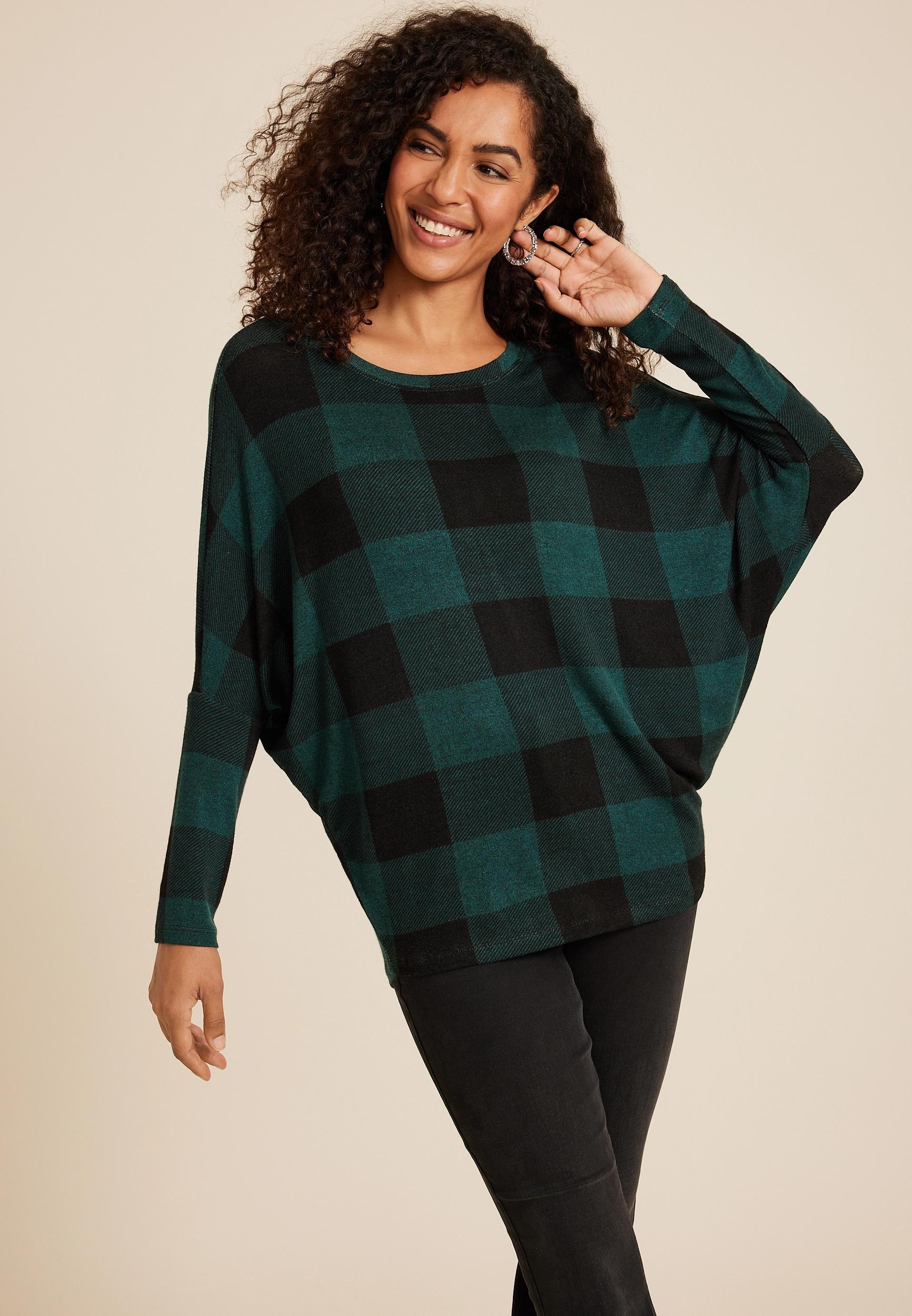 24/7 Dakota Plaid Long Sleeve Dolman Top Product Image